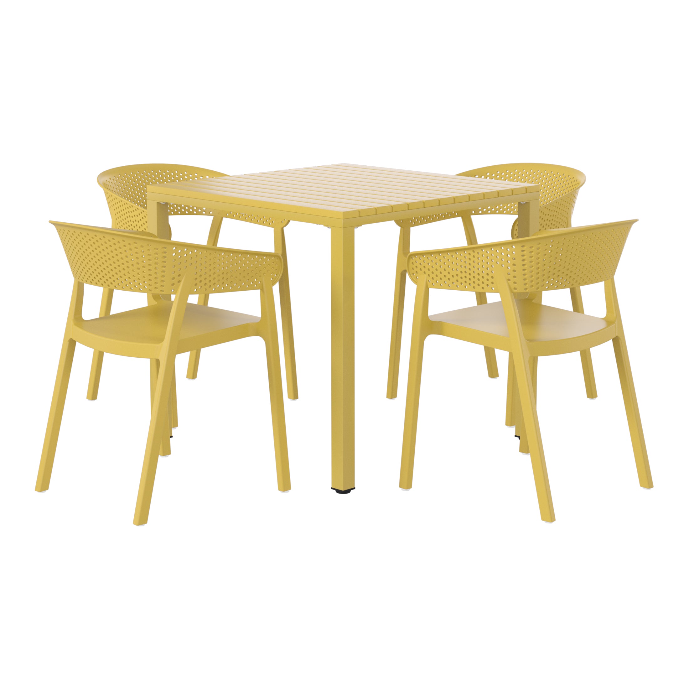 Sunshine 5-Piece Outdoor Metal Frame Square Dining Table Patio Set with Stackable Patio Dining Chairs