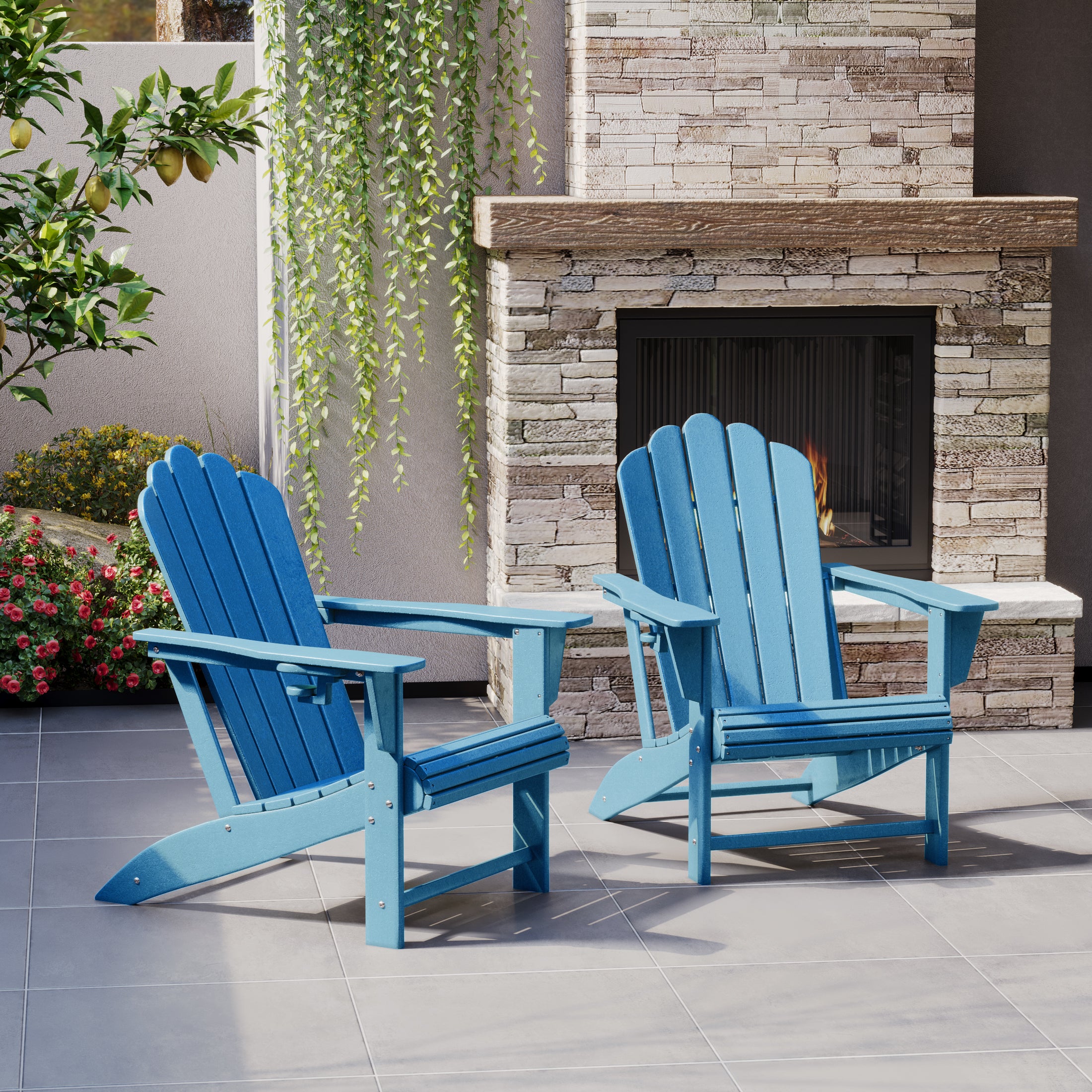 Lakeview Outdoor Patio HDPE Adirondack Chairs With Cup Holders (Set of 2)