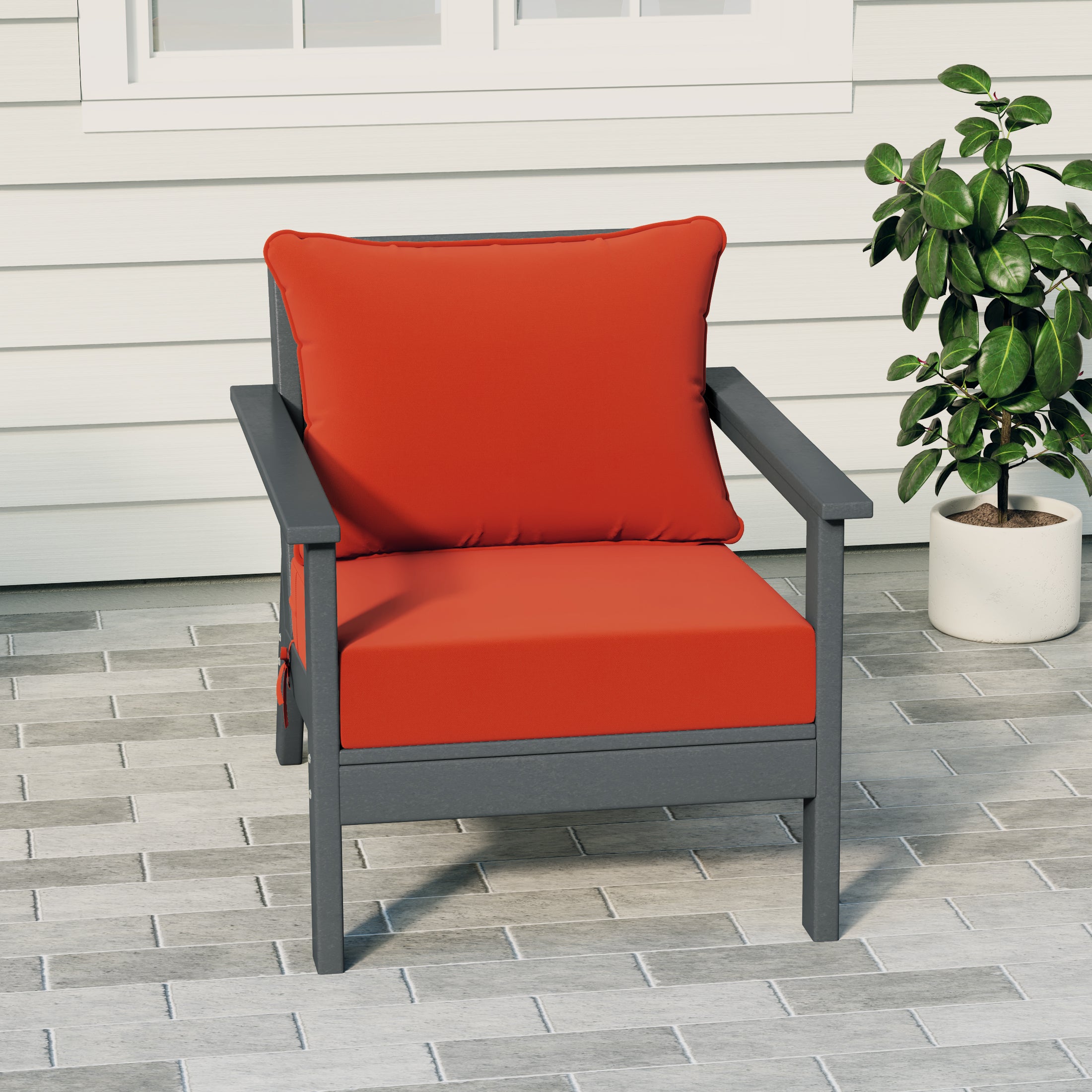 Portsmouth Outdoor Modern HDPE Patio Club Chair with Deep Seat Cushions