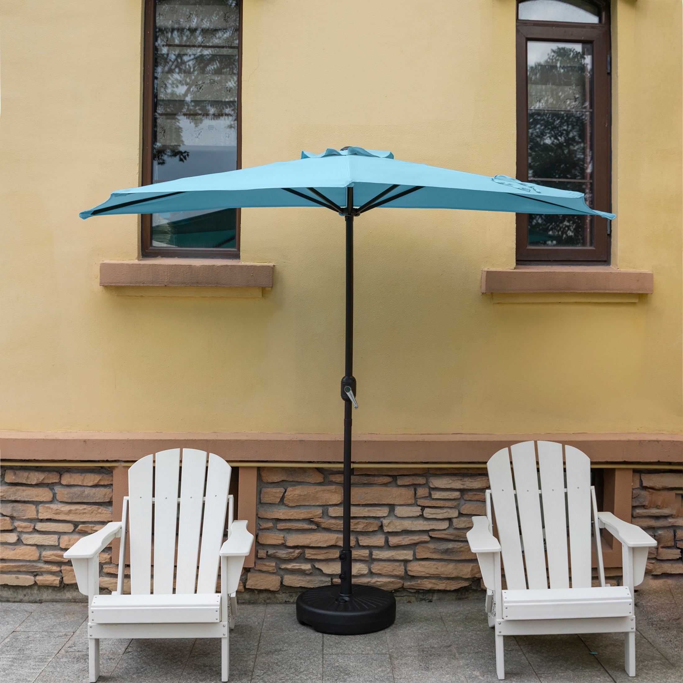 Easton 9 ft. Aluminum Half Market Crank Lift Patio Umbrella