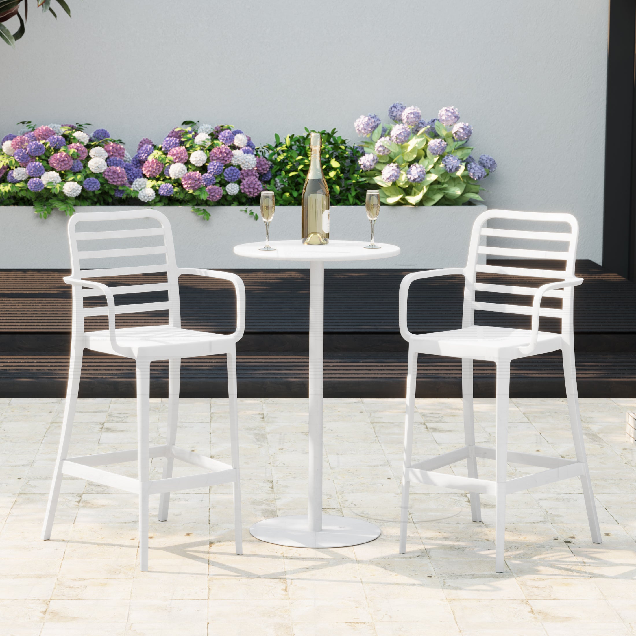 Sunshine 2-Person Adjustable Round Bar Table with Stackable Bar Stools Dining Set