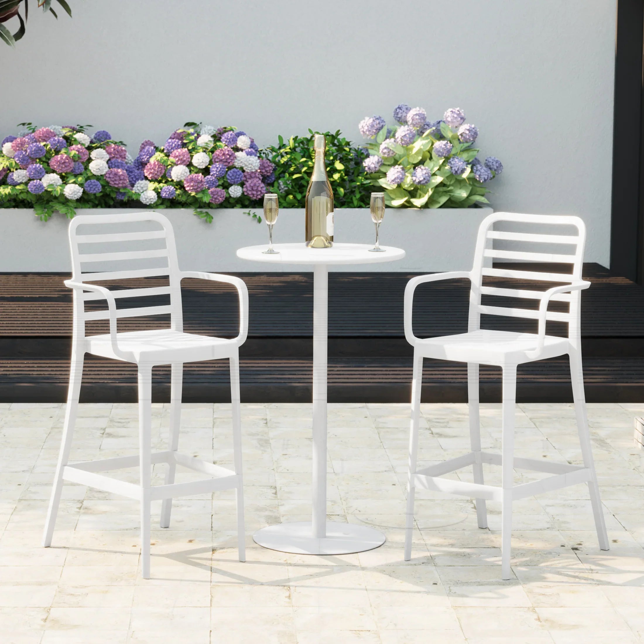 Sunshine 2-Person Adjustable Round Bar Table with Stackable Bar Stools Dining Set