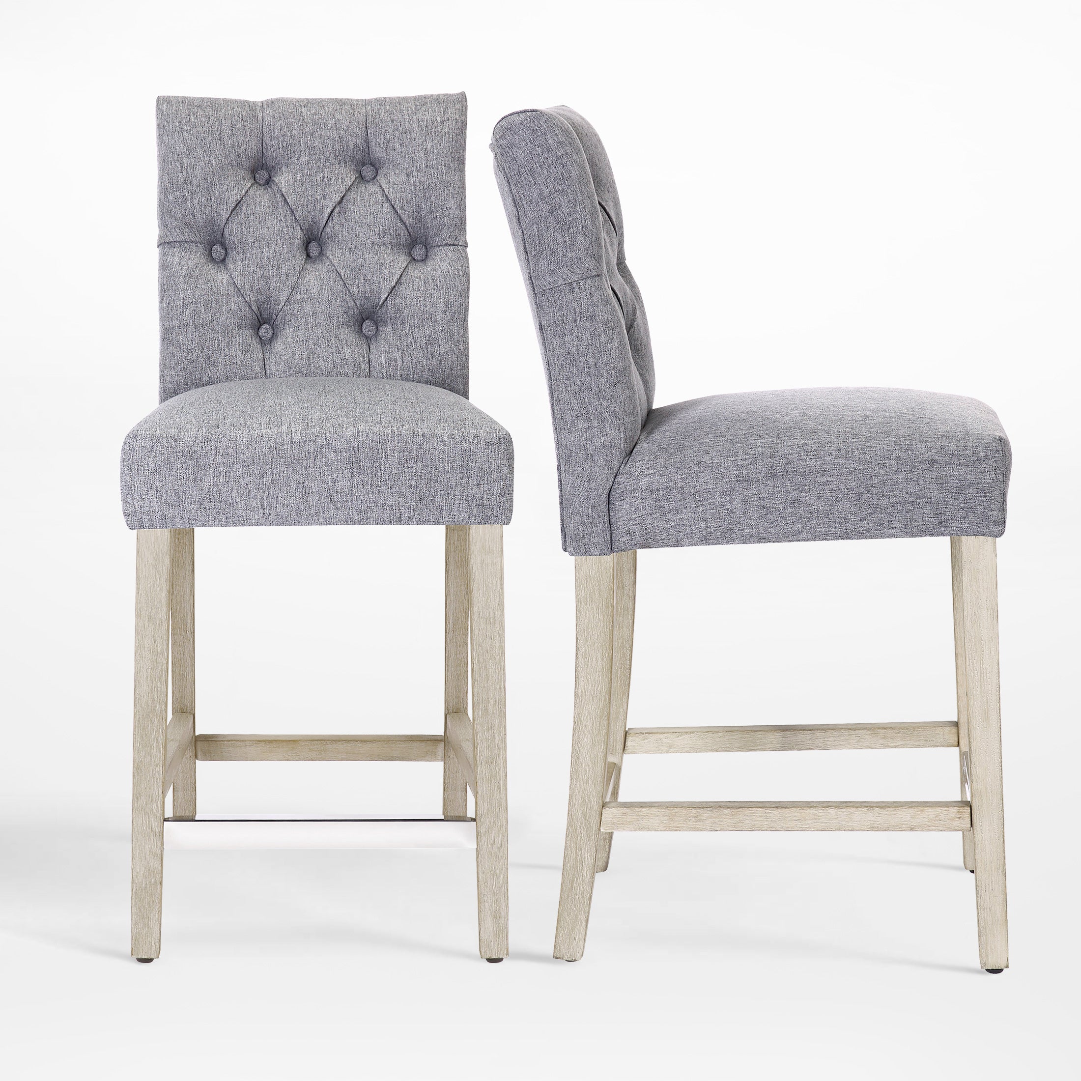 Bellmount 24" Linen Fabric Tufted Counter Stool (Set of 2),Antique Gray