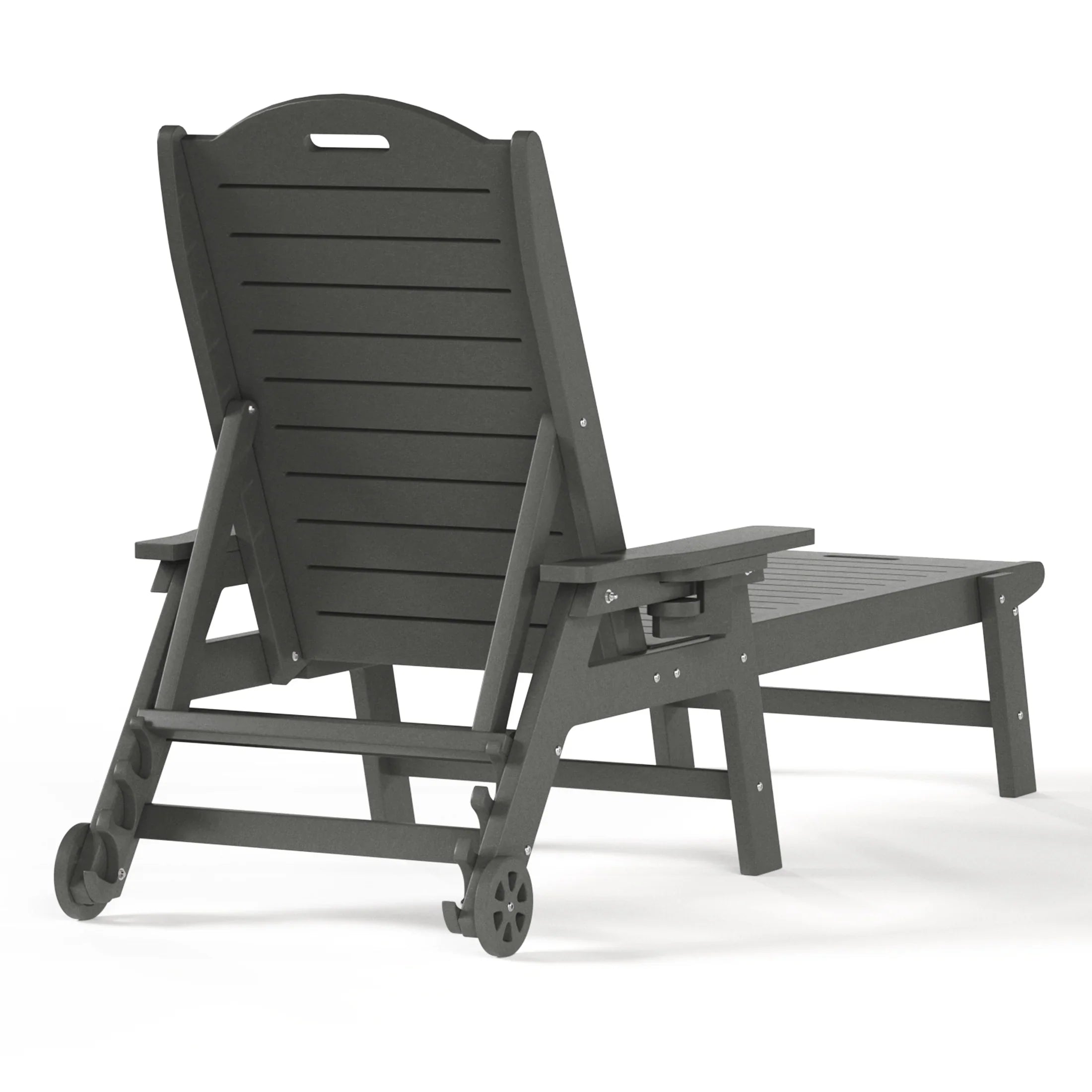 Lago Outdoor HDPE Patio Chaise Lounge With Wheels & Cup Holder
