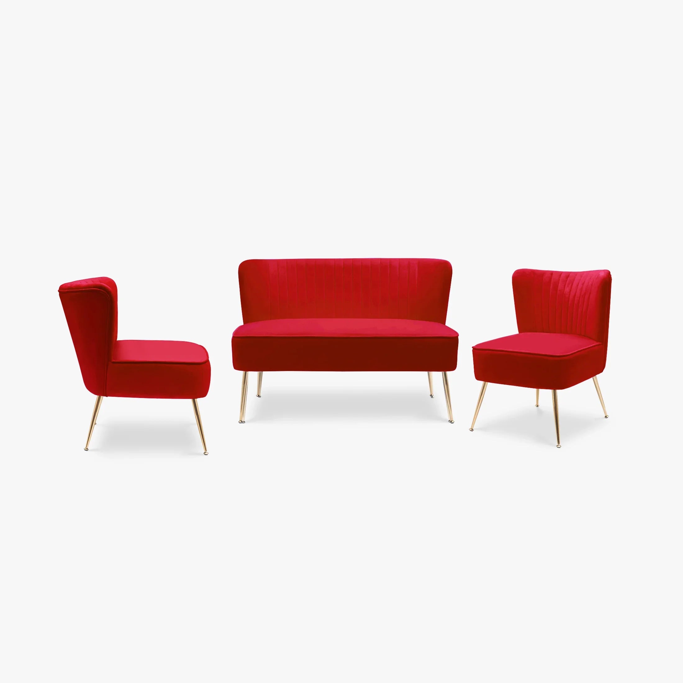 Alaia Mid Century Modern Tufted Velvet Loveseat Sofa and 22" Accent Chair 3-Piece Set