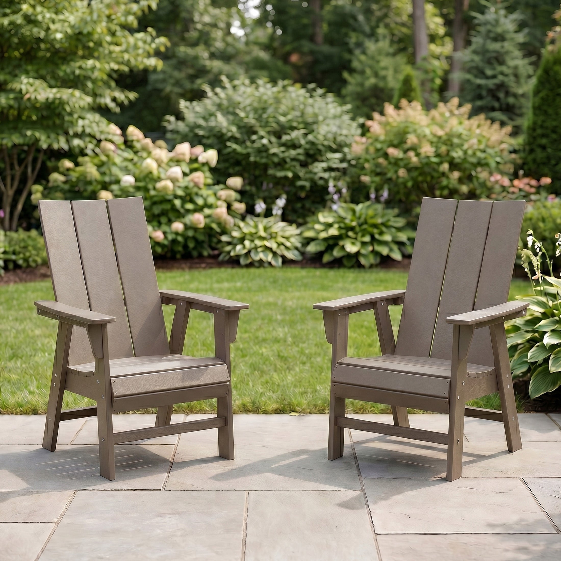 Palms Outdoor Patio HDPE Plastic Modern Adirondack Dining Chairs (Set of 2)