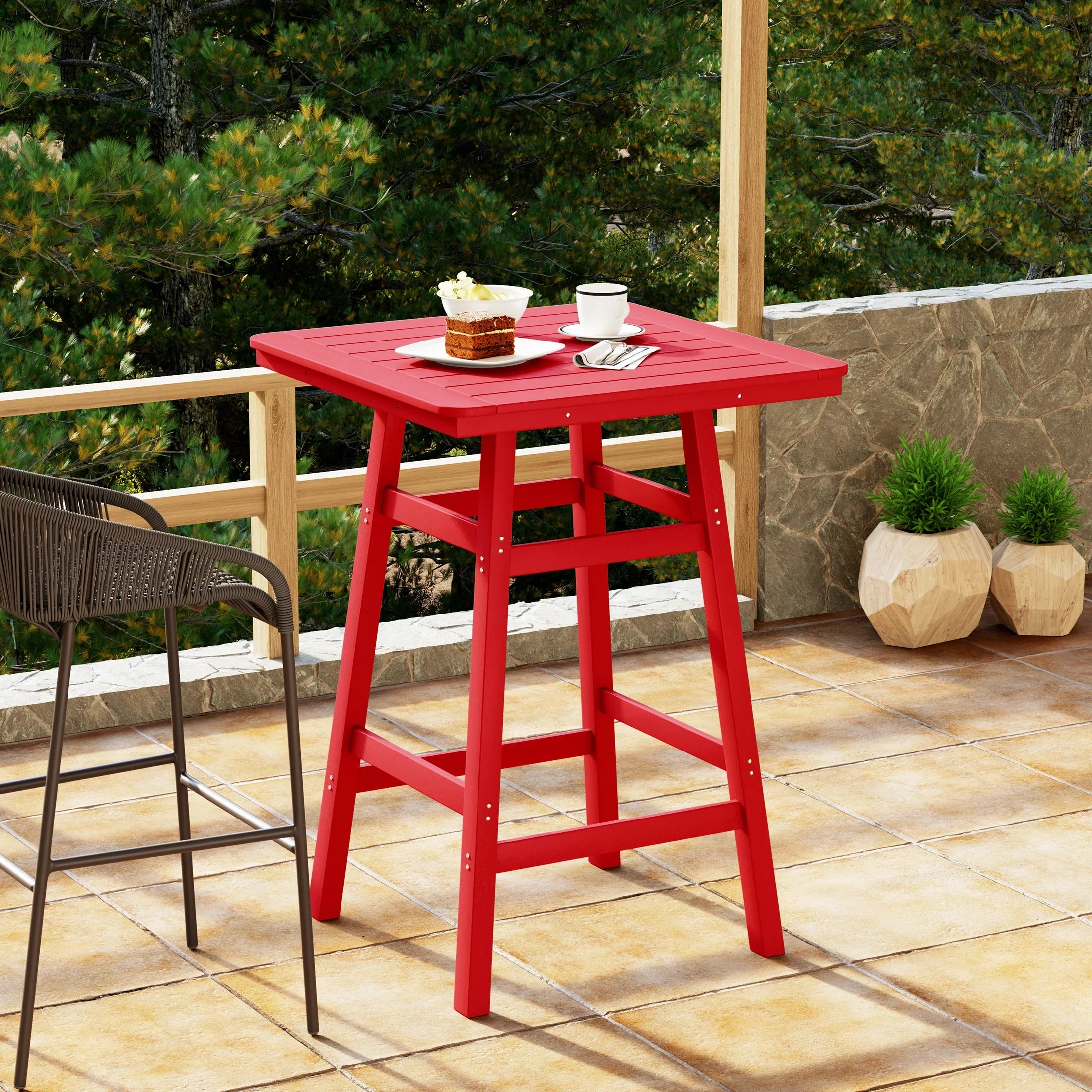 Paradise 30" Square Outdoor Patio Bistro Bar Table With Umbrella Hole