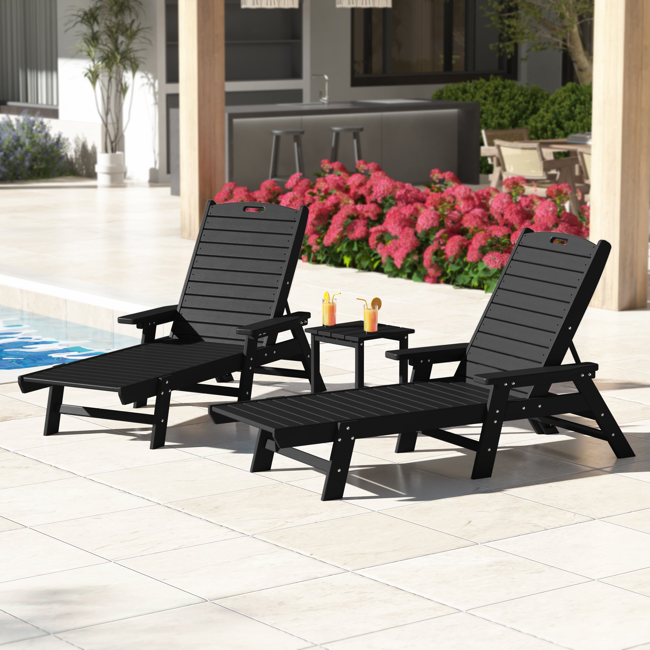 Paradise Poly Reclining Chaise Lounge Set With Table