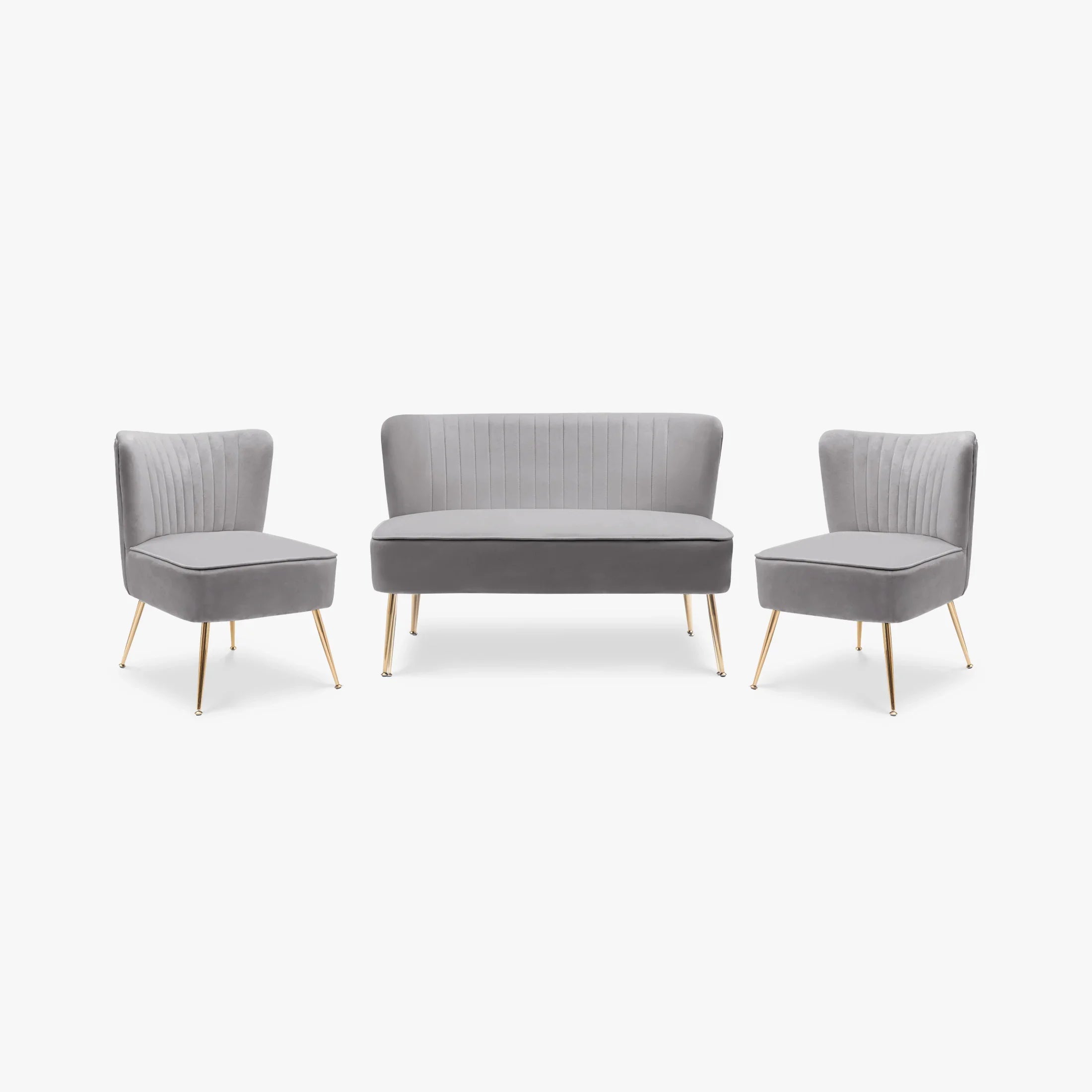 Alaia Mid Century Modern Tufted Velvet Loveseat Sofa and 22" Accent Chair 3-Piece Set