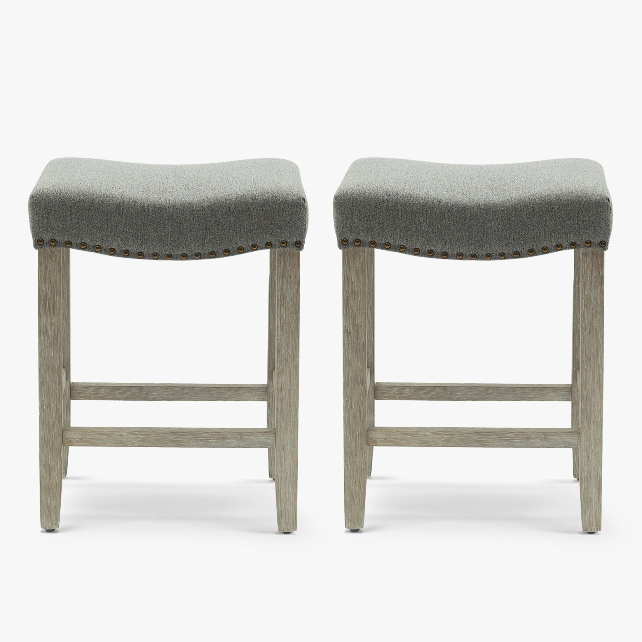 Bulmon 24" upholstered nail head bar counter stools with Gray color legs (2 piece set)