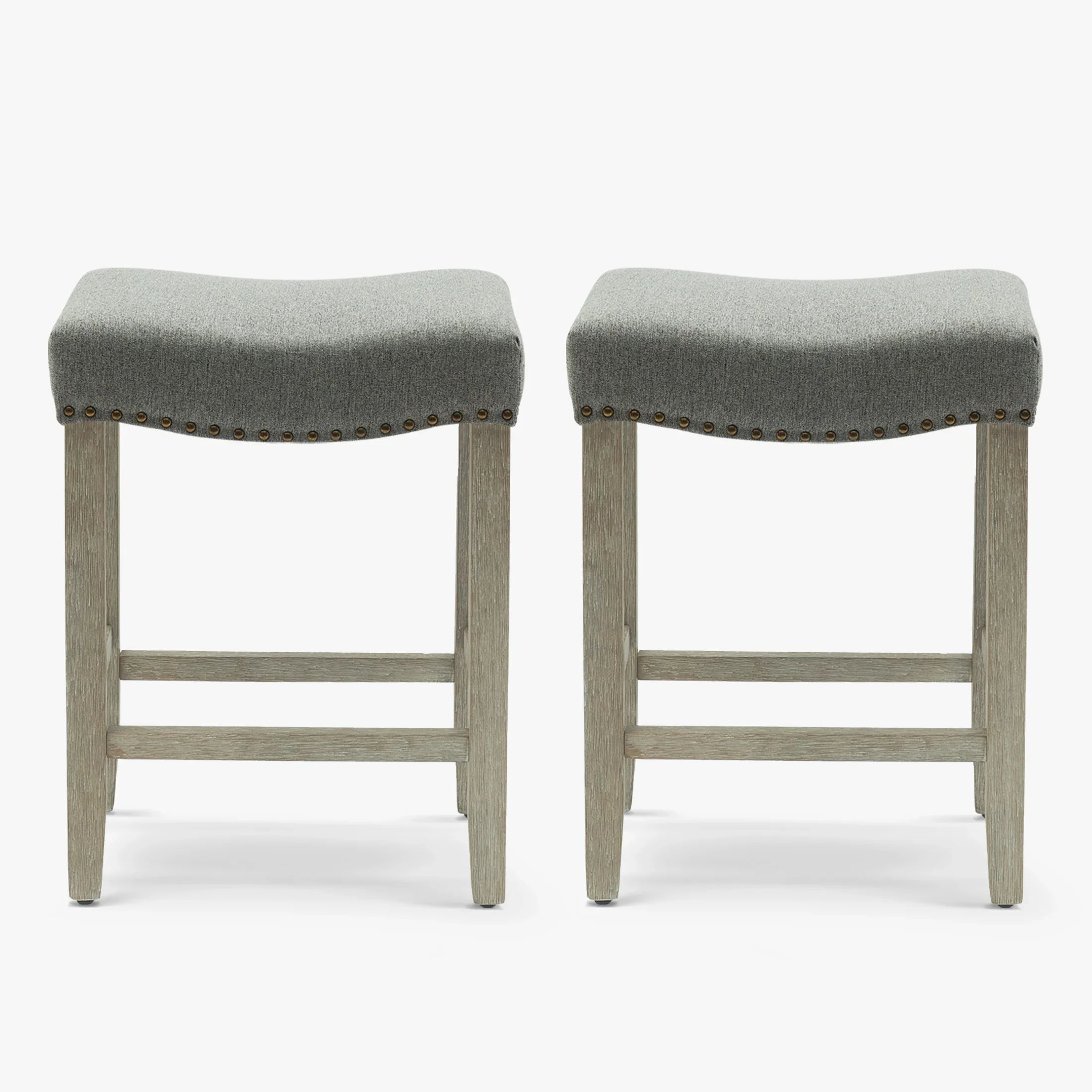 Bulmon 24" upholstered nail head bar counter stools with Gray color legs (2 piece set)
