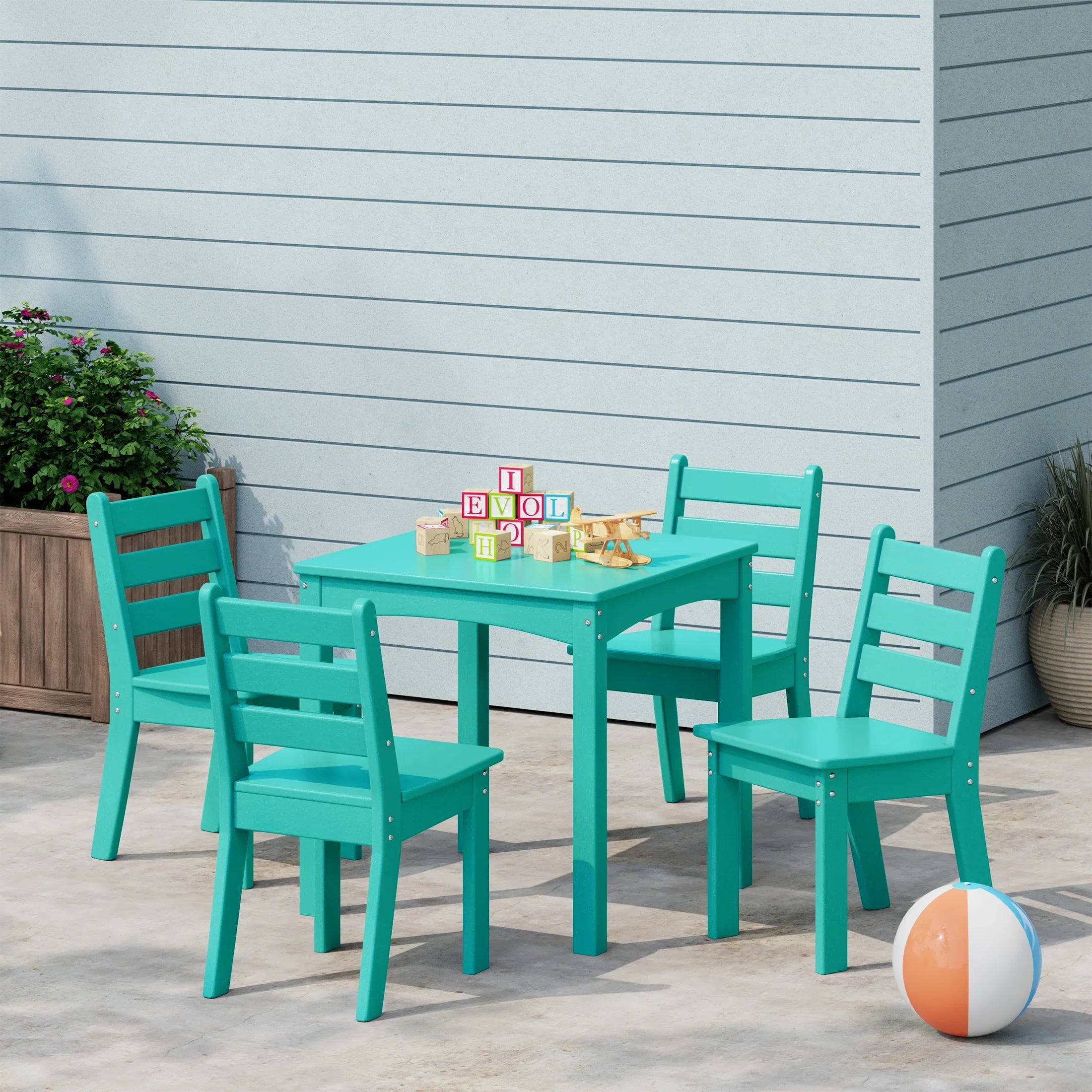 Playhouse Kids 5-Piece HDPE Dining Table and Chairs Set