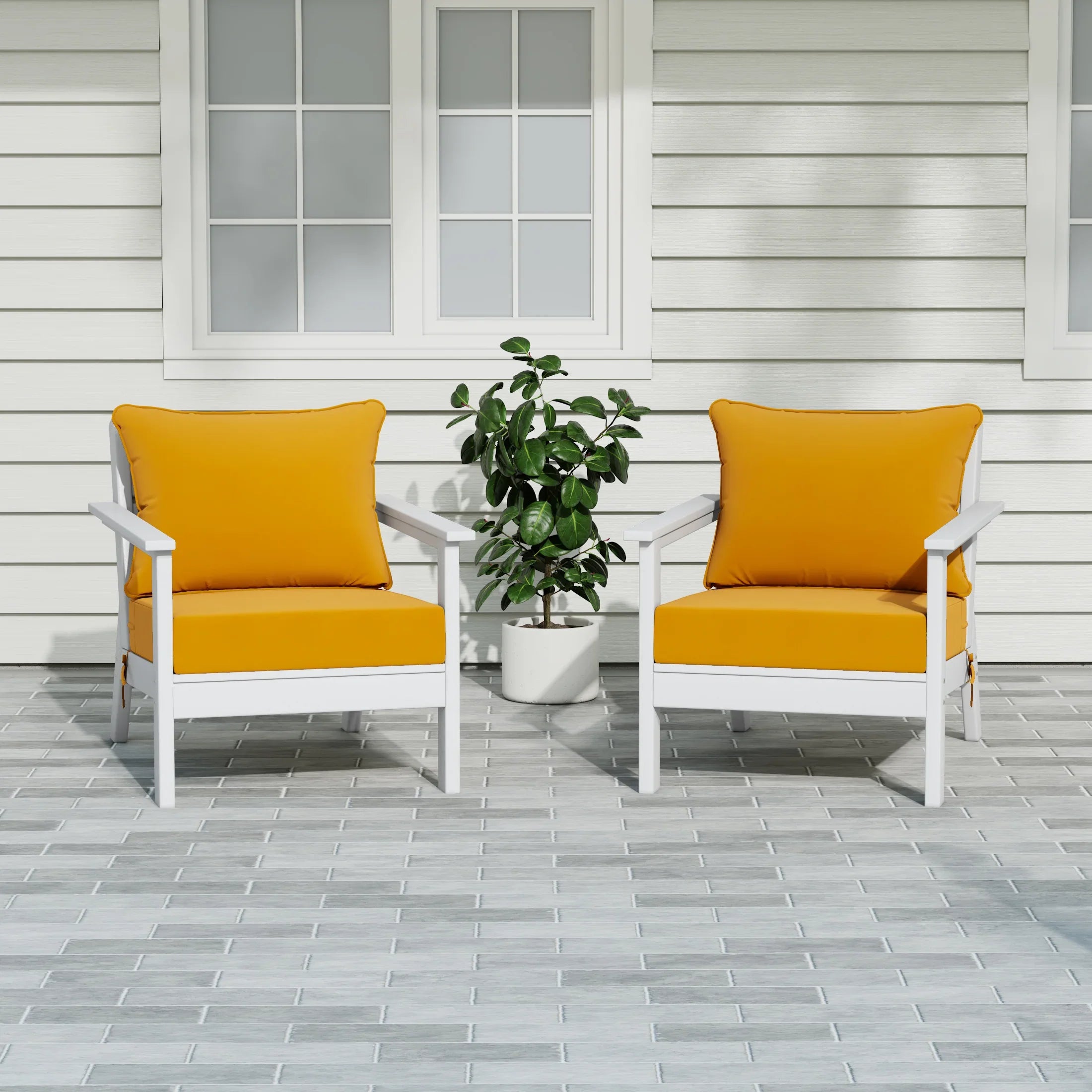 Portsmouth Outdoor Modern HDPE Patio Club Chairs with Deep Seat Cushions (Set of 2)