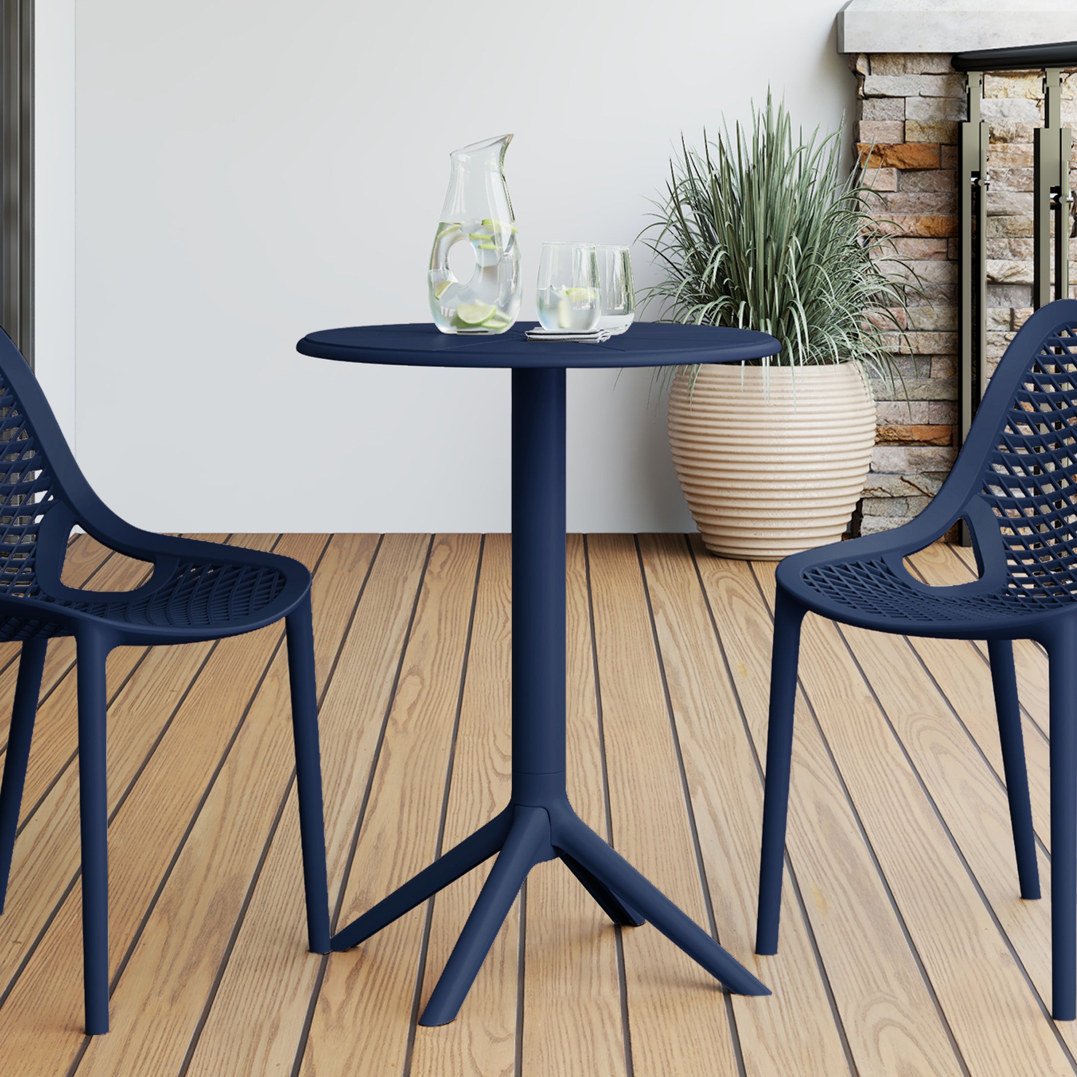 Sunshine 23.5" Outdoor Polypropylene Resin Round Patio Bistro Dining Table for 2