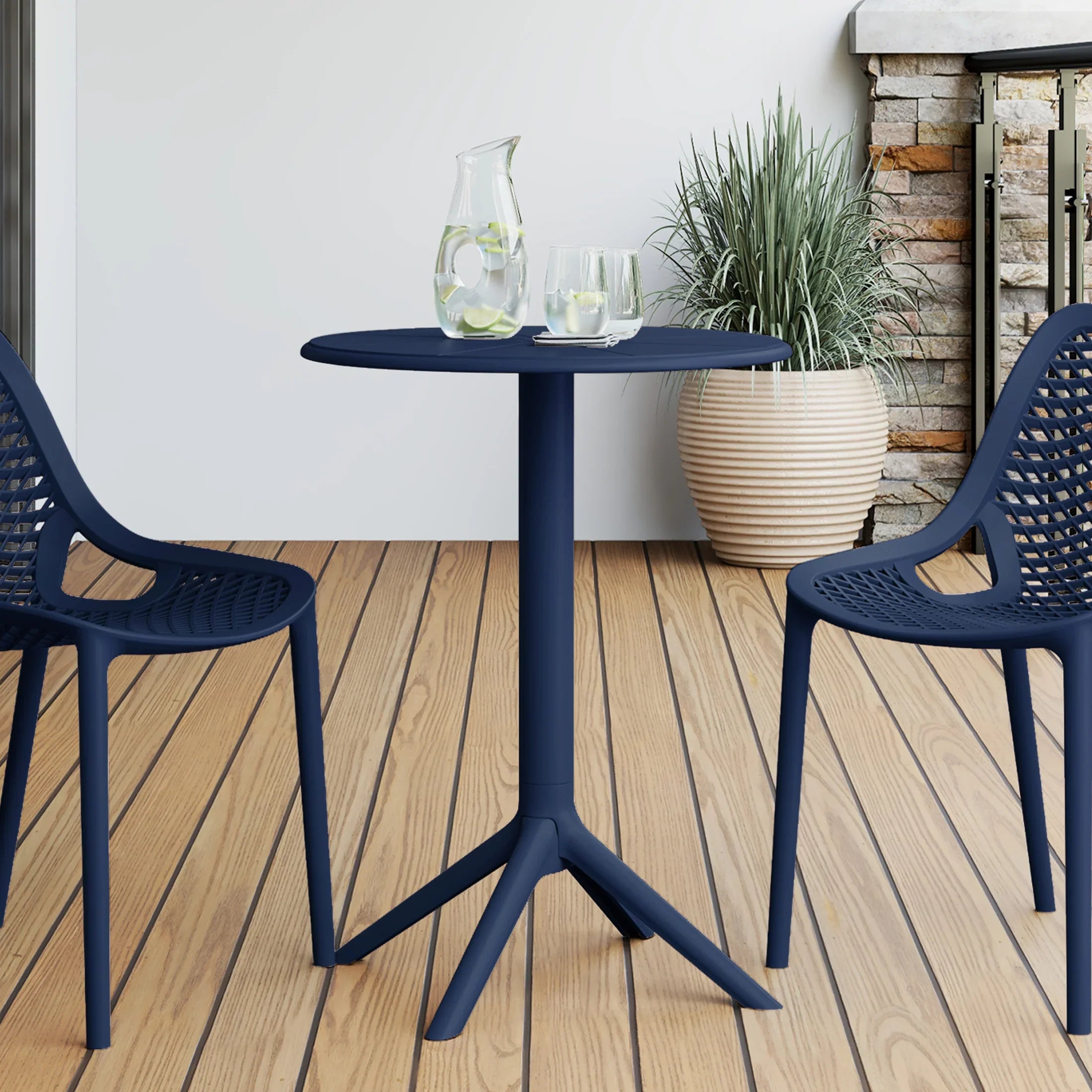 Sunshine 23.5" Outdoor Polypropylene Resin Round Patio Bistro Dining Table for 2