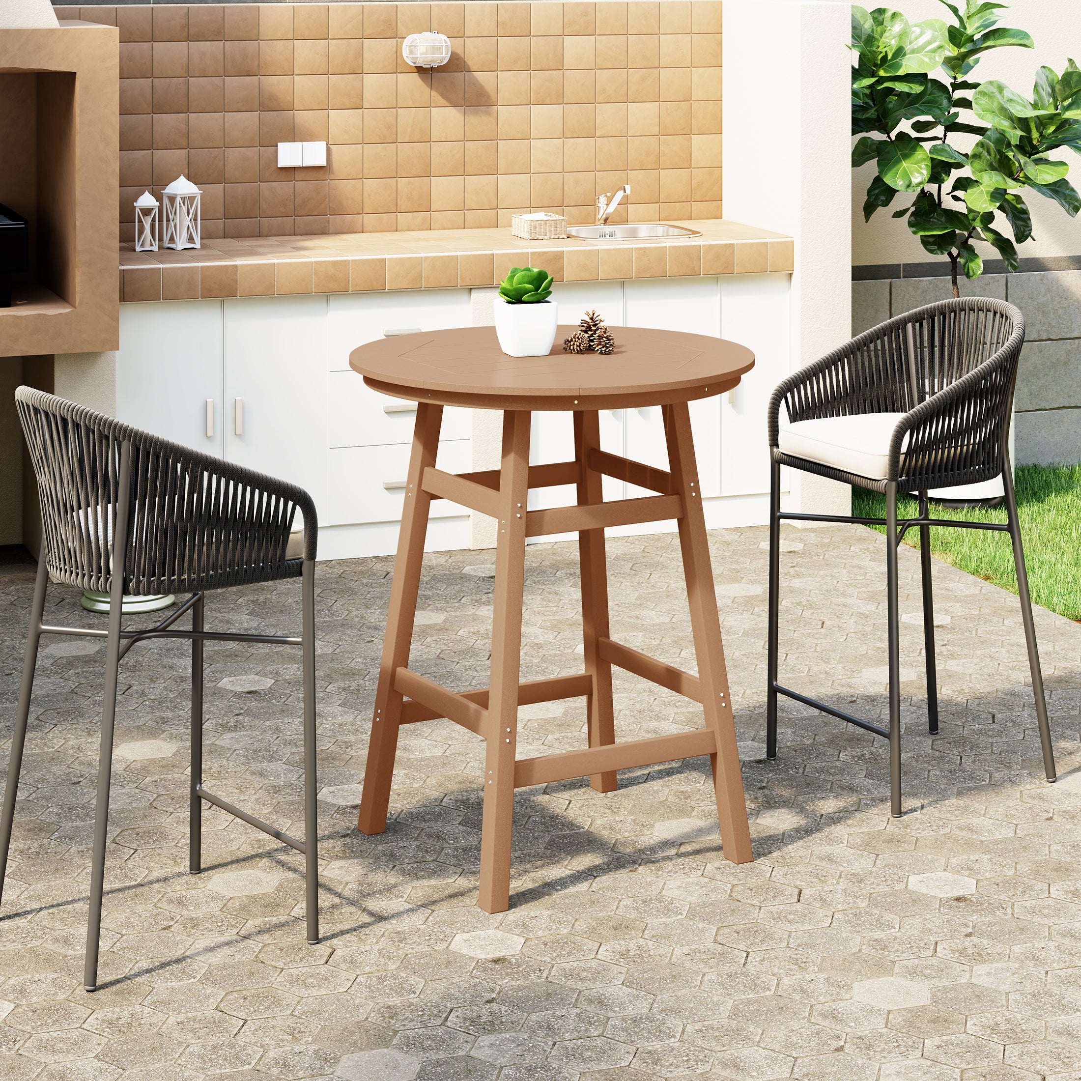 Paradise Outdoor 35" HDPE Round Patio Bar Height Table