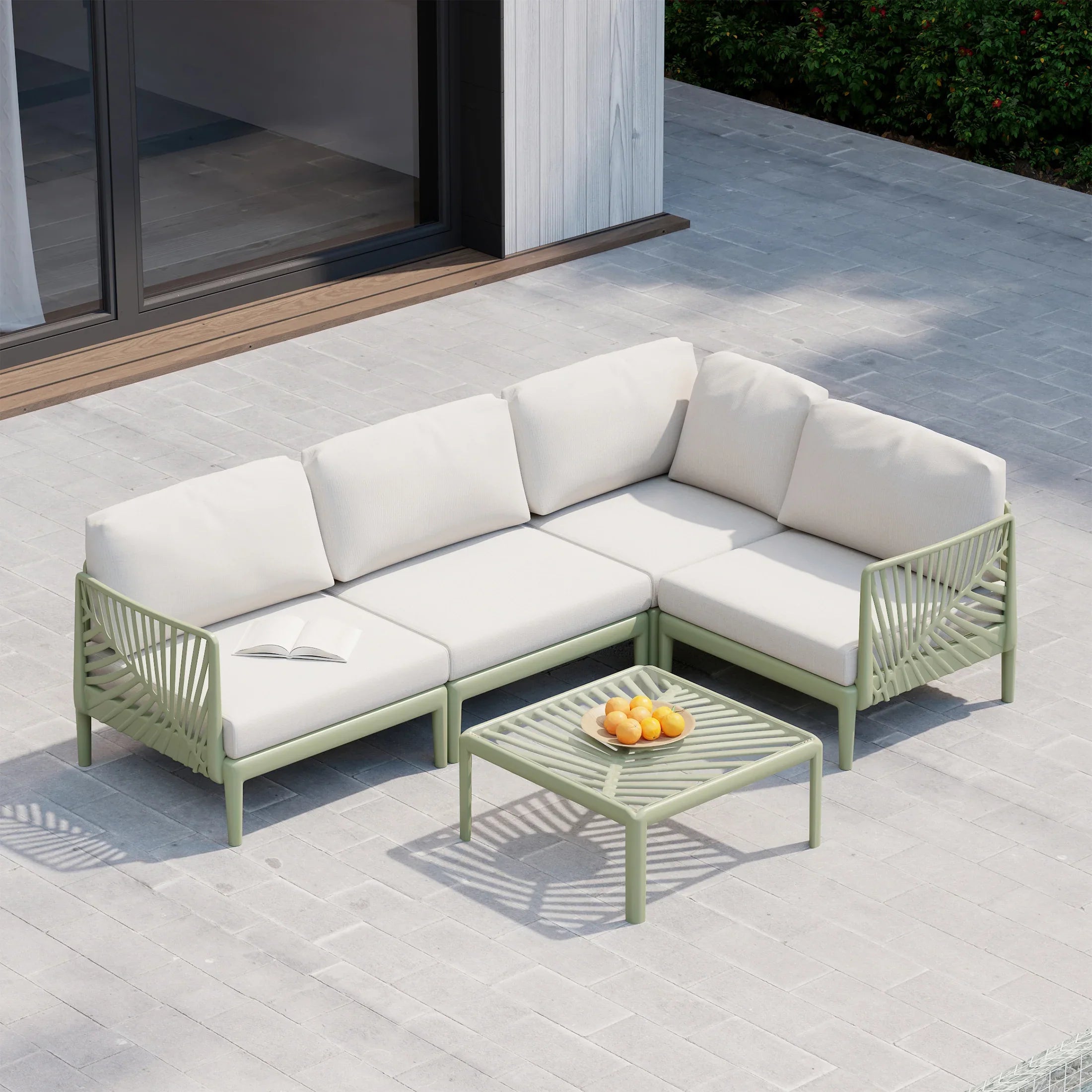 Sunshine Modern 4-Piece Polypropylene Resin Modular L Shaped Patio Furniture Sectional
