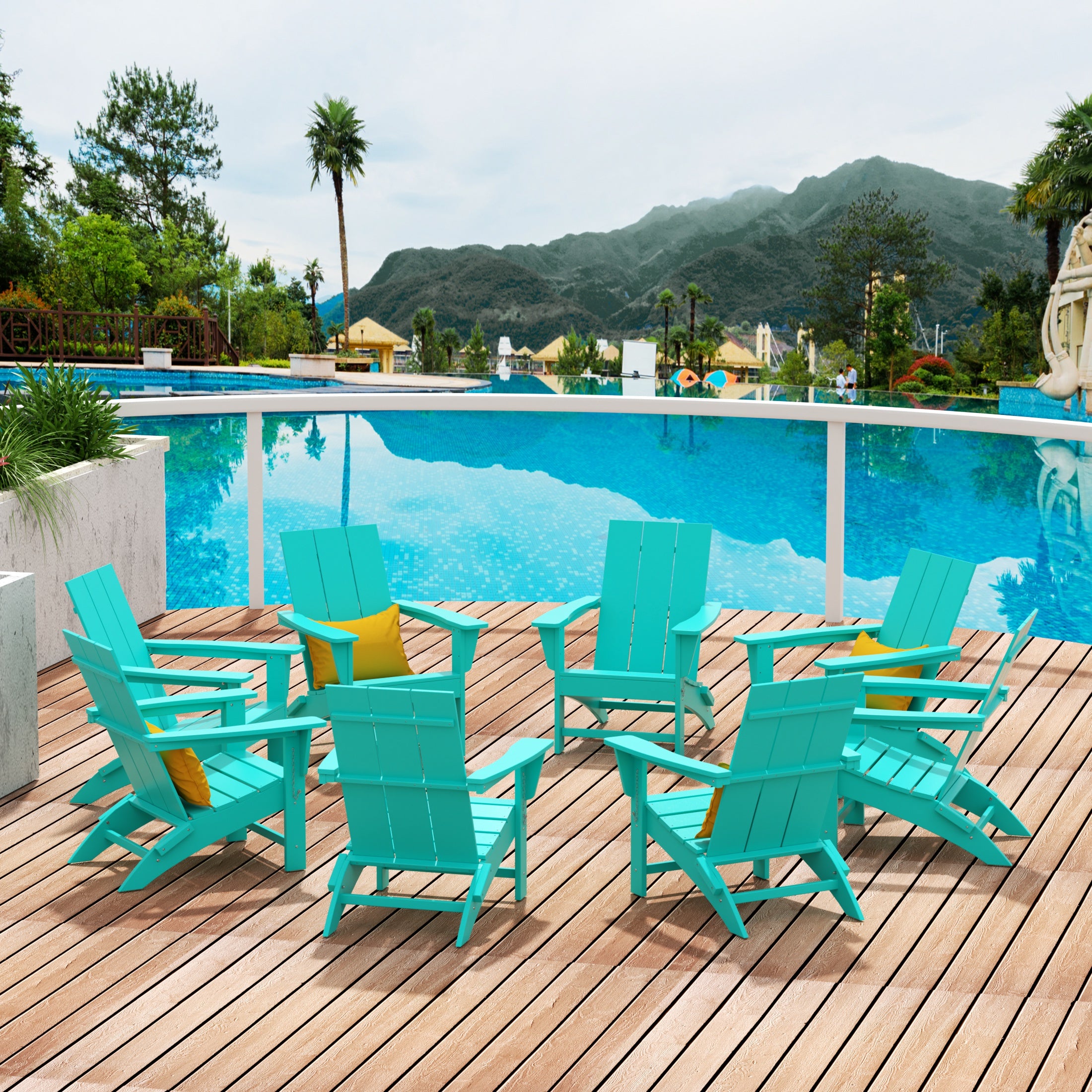 Palms 8-Piece Modern Poly Folding Adirondack Chair Set