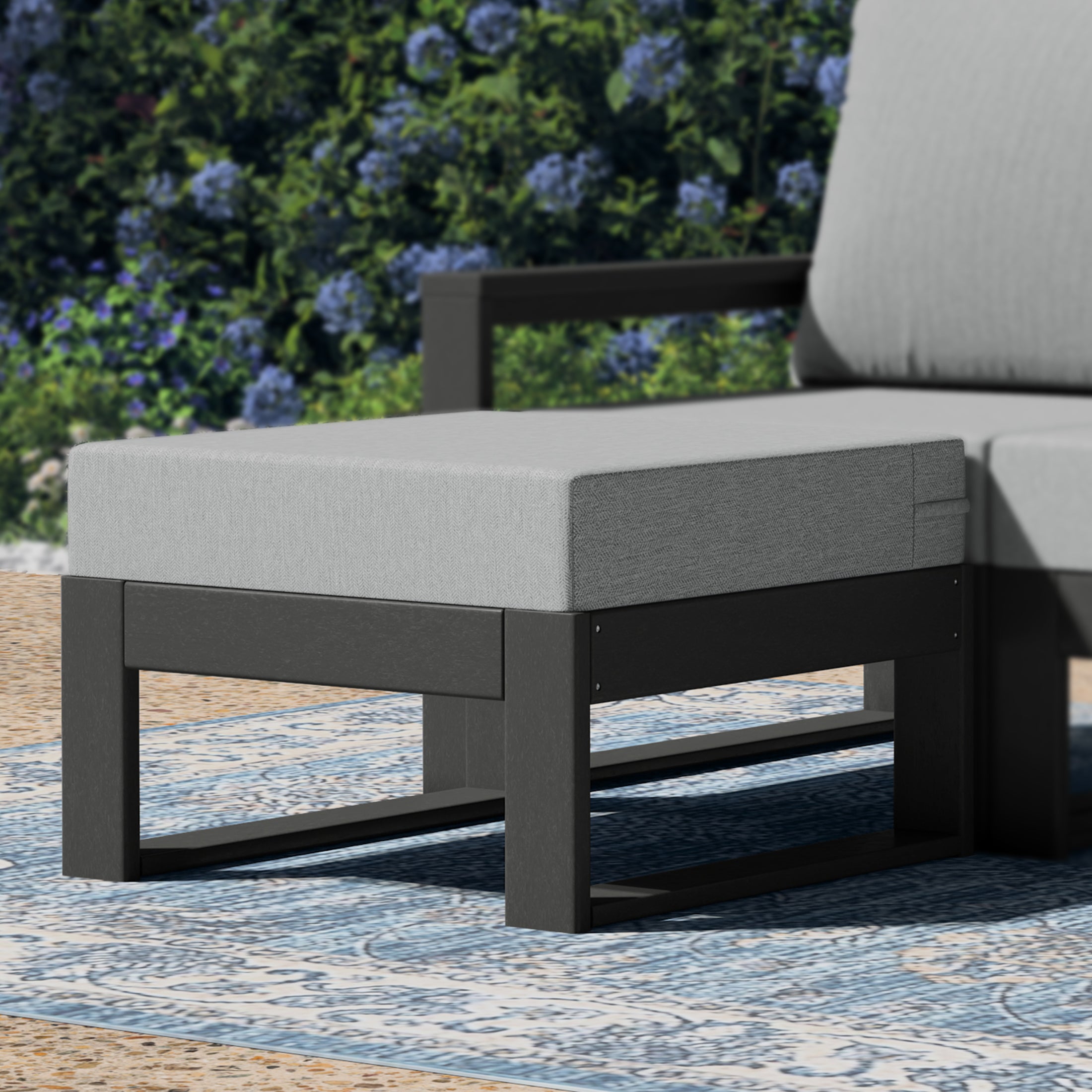 Rockaway Outdoor HDPE Patio Ottoman with Waterproof Olefin Cushions