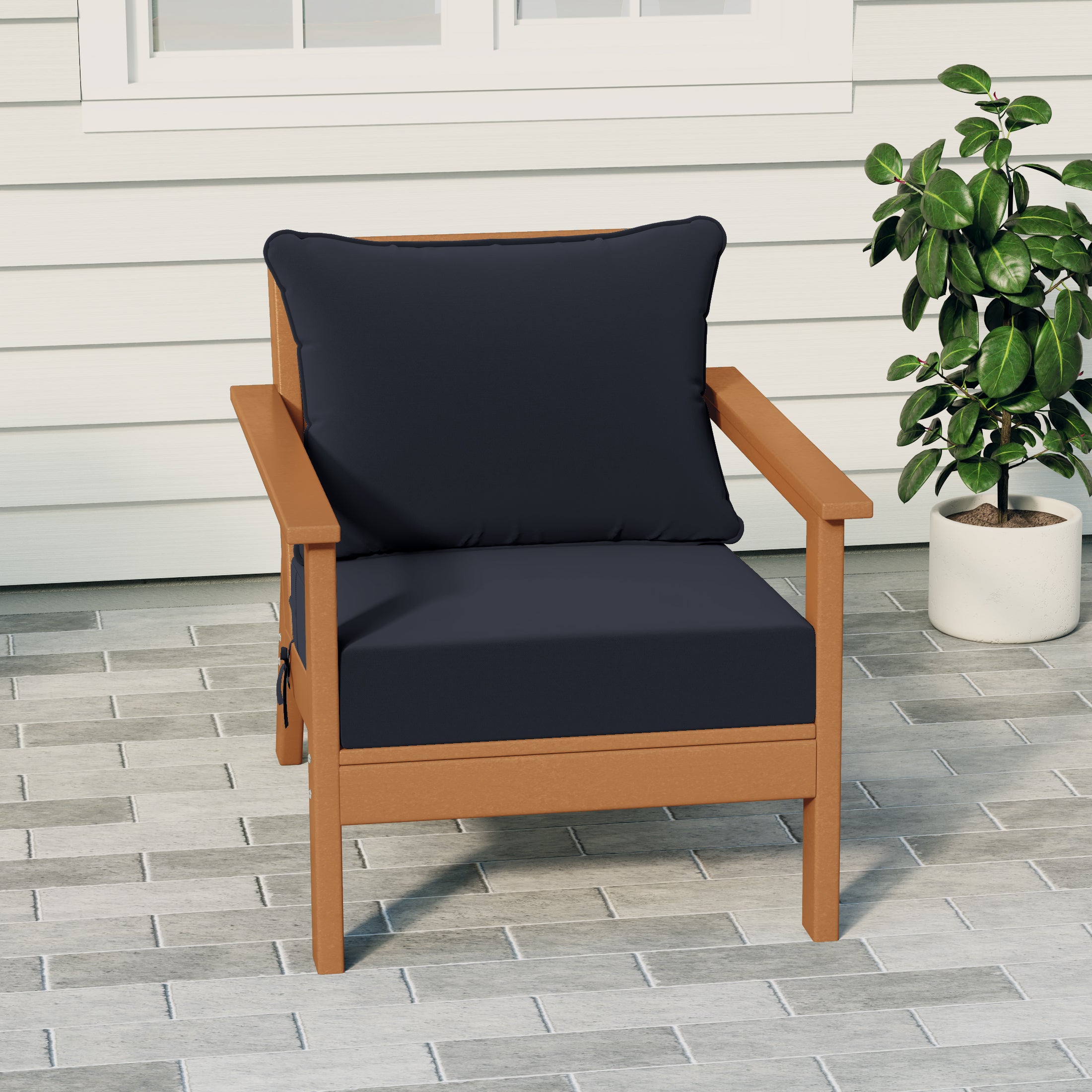 Portsmouth Outdoor Modern HDPE Patio Club Chair with Deep Seat Cushions
