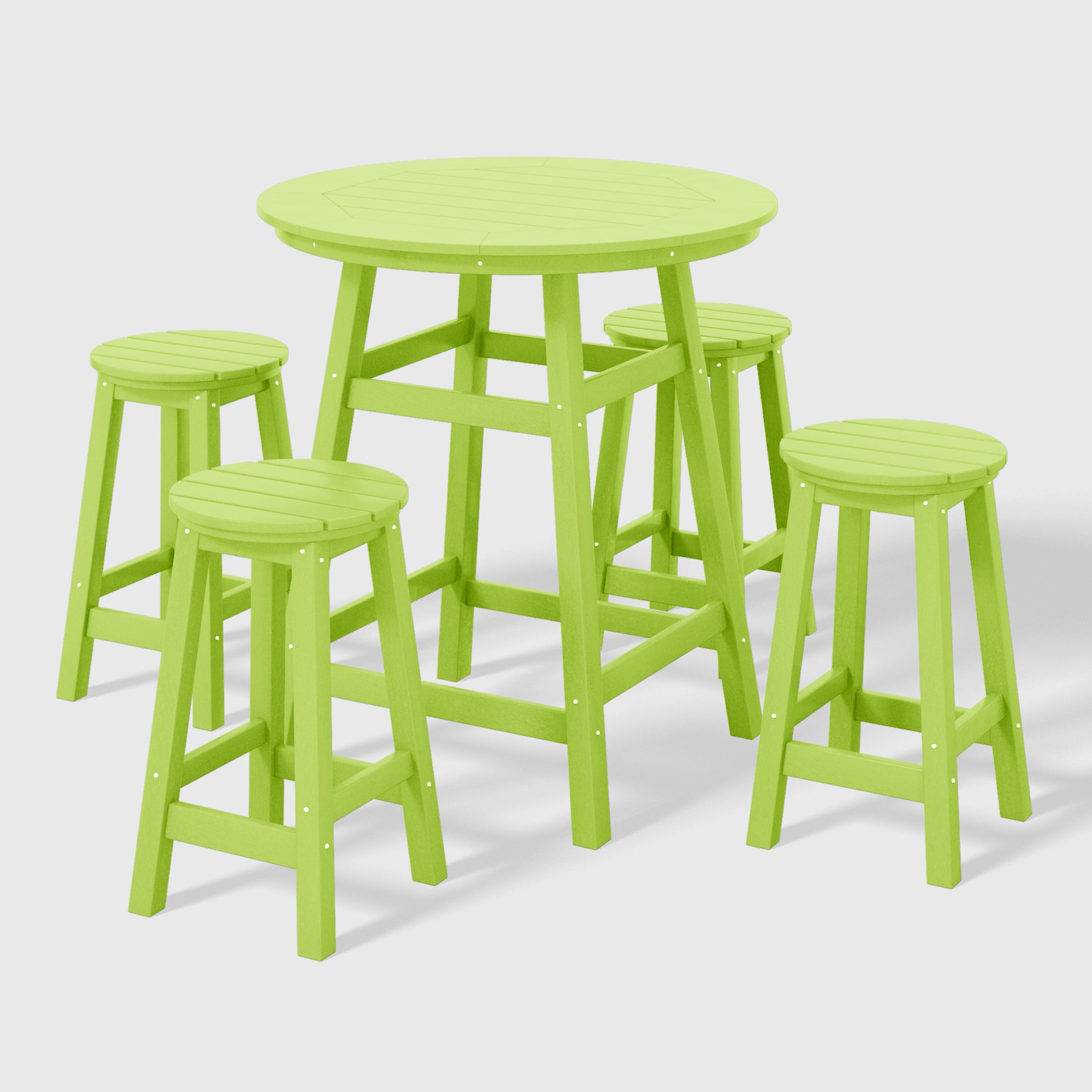 Paradise 5-Piece HDPE Outdoor Patio Dining Bar Bistro Table Set with Counter High Round Bar Stools