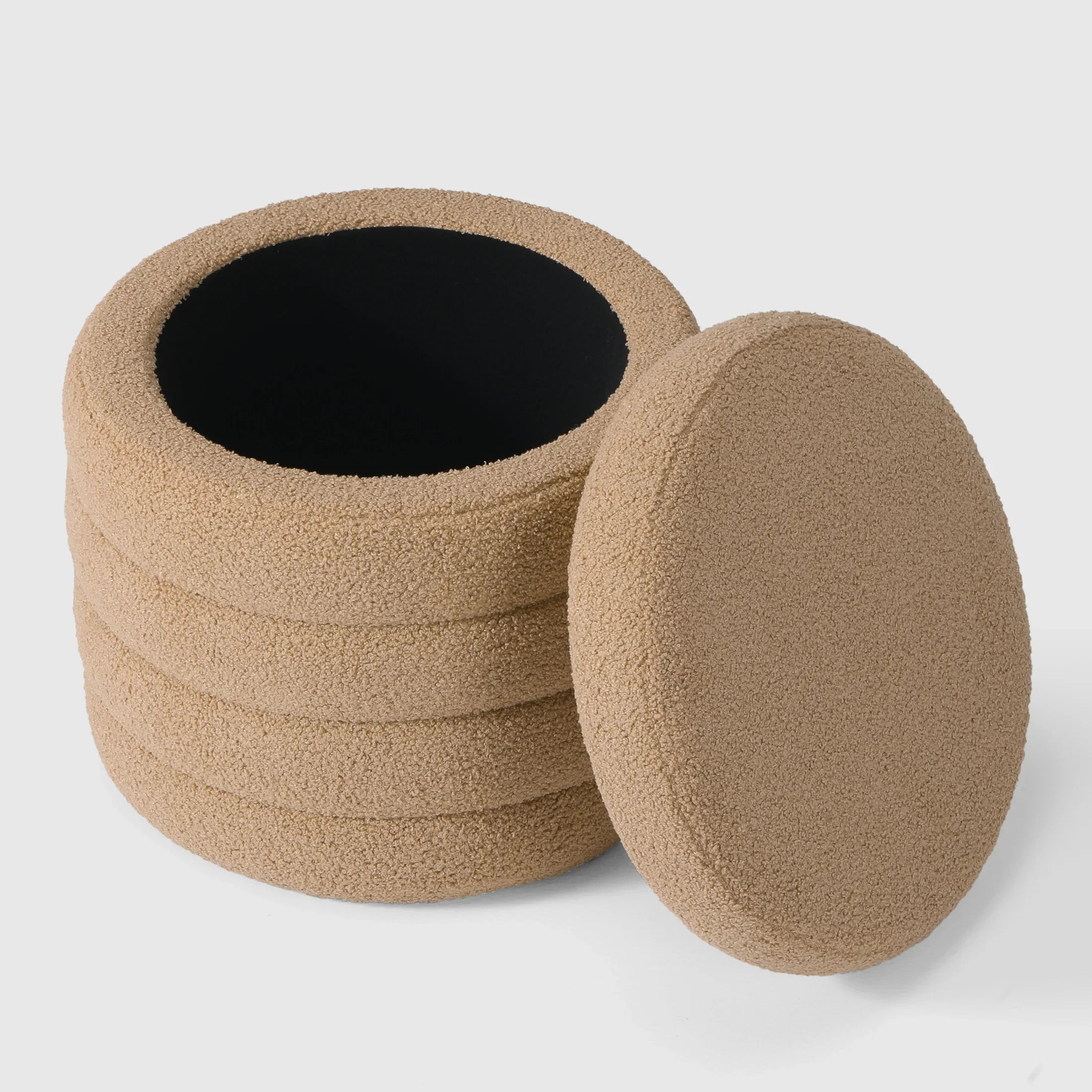 Celine Mid-Century Modern Faux Sherpa Round Storage Ottoman