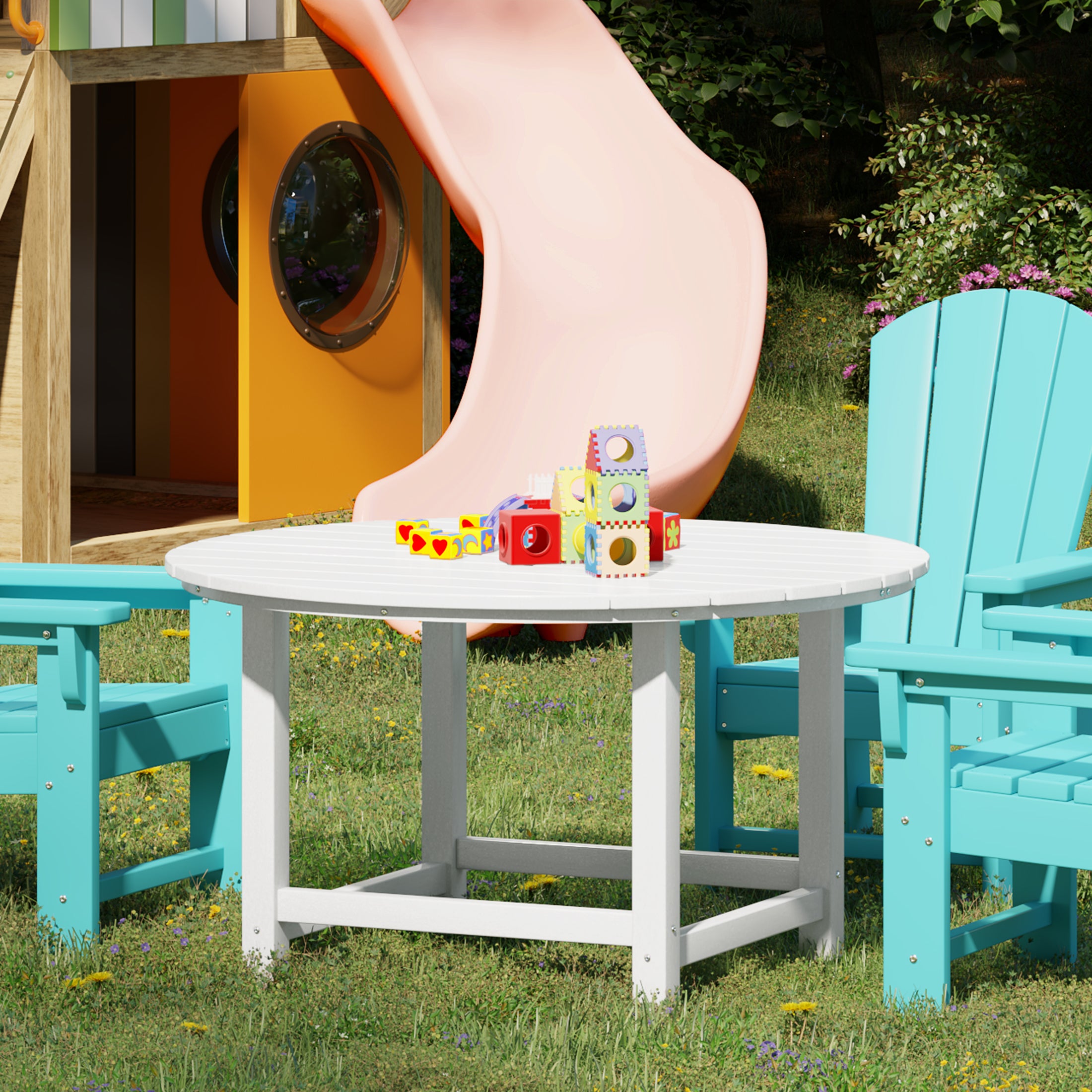 Paradise Kids Outdoor Patio Furniture HDPE 38" Wide Round Dining Table