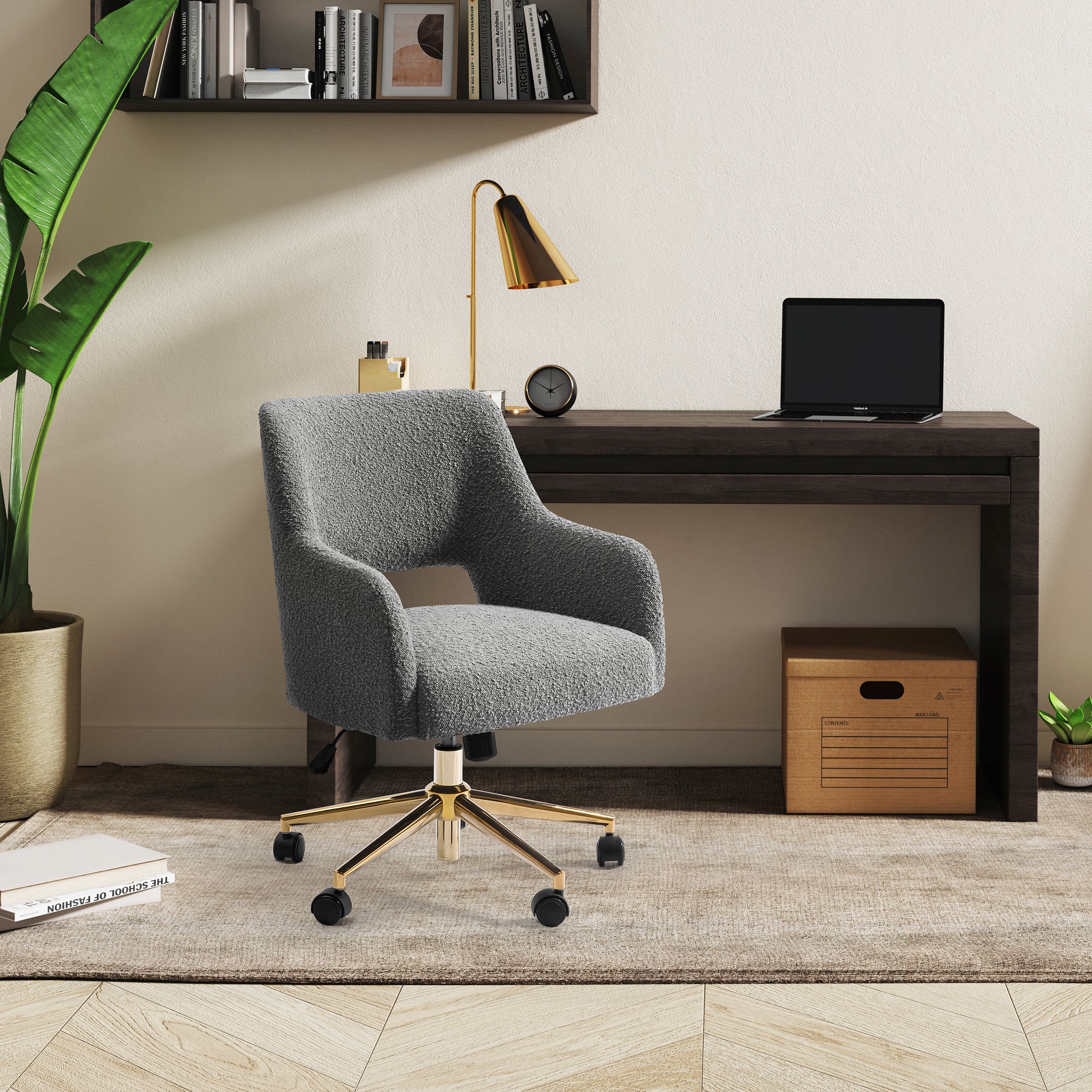 Amélie Mid-Century Modern Swivel Office Vanity Chair with Wheels