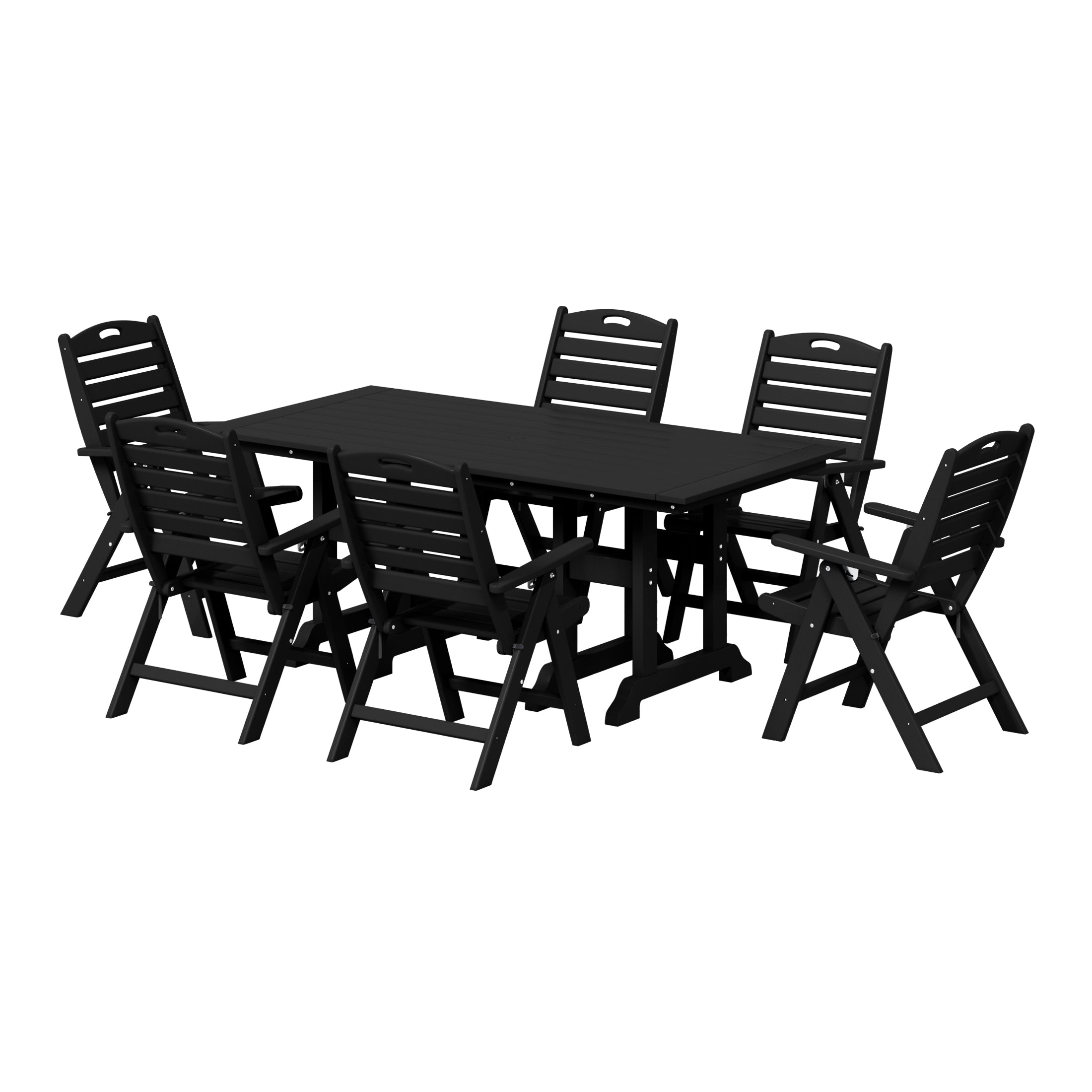 Paradise 7-Piece HDPE Rectangular Patio Dining Table Set with Foldable Chairs