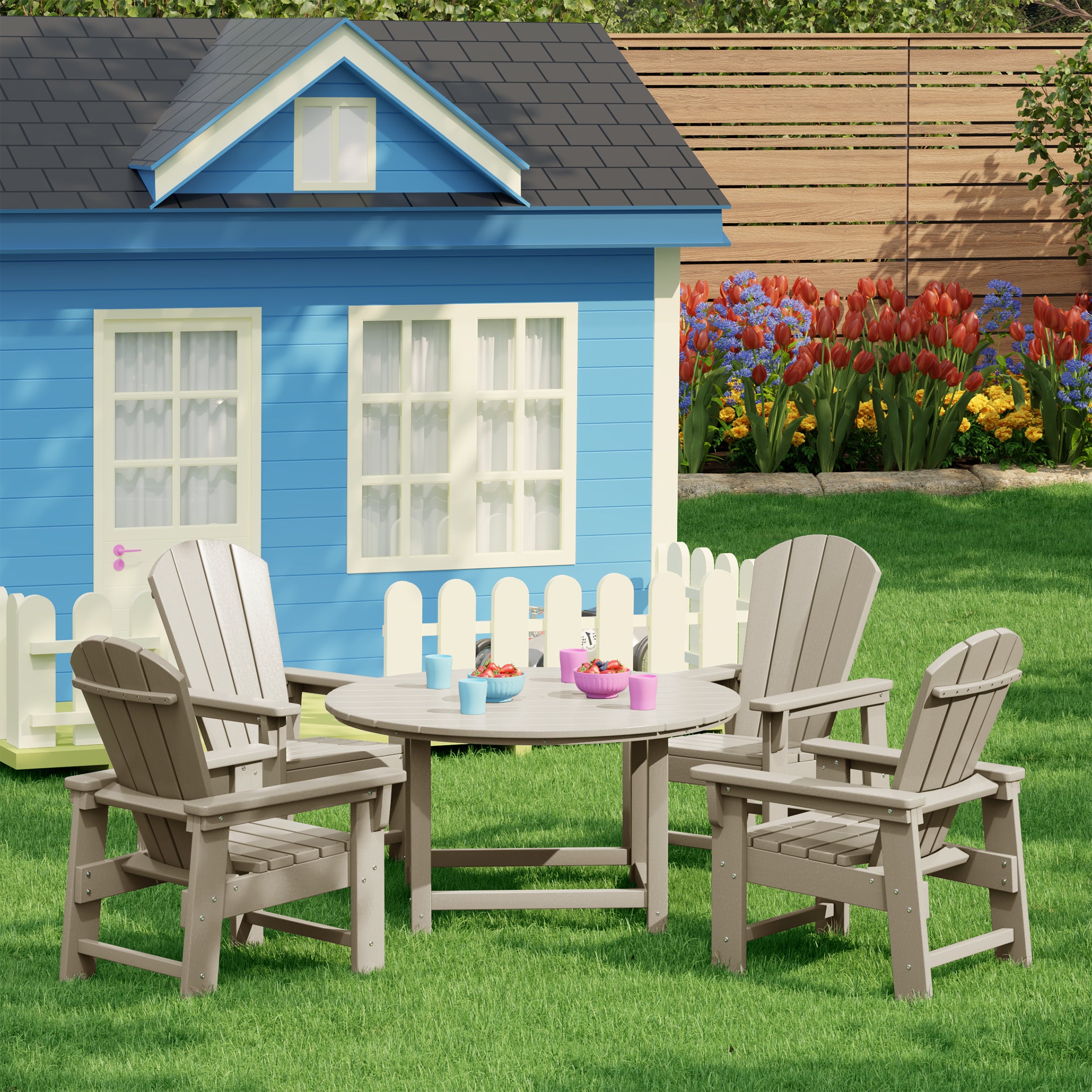 Paradise Kids 5-Piece HDPE Outdoor Patio Round Dining Table and Chairs Set