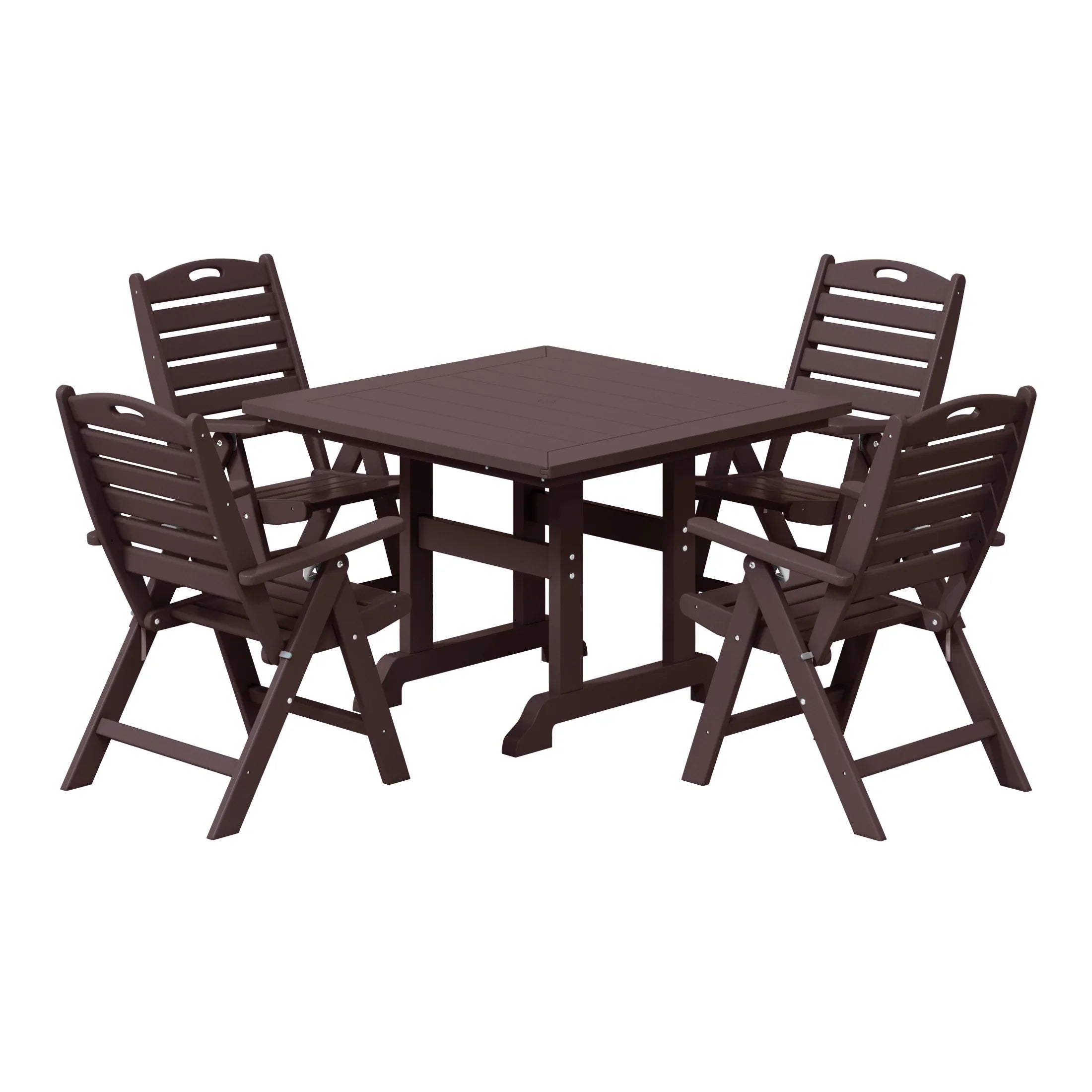 Paradise 5-Piece HDPE Square Patio Dining Table Set with Foldable Chairs