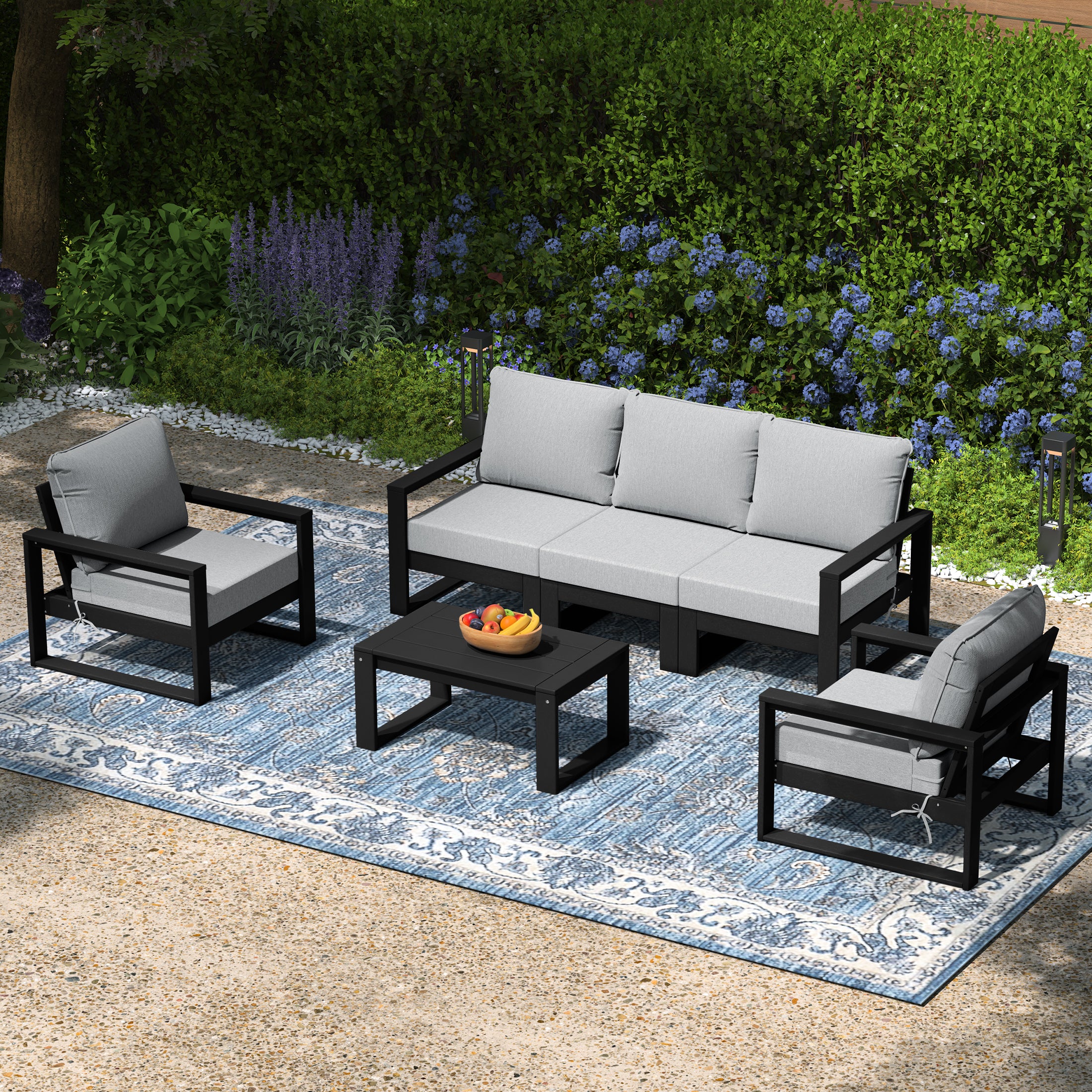 Rockaway 6-Piece Modern HDPE Outdoor Patio Furniture Sofa Conversation Set with Coffee Table