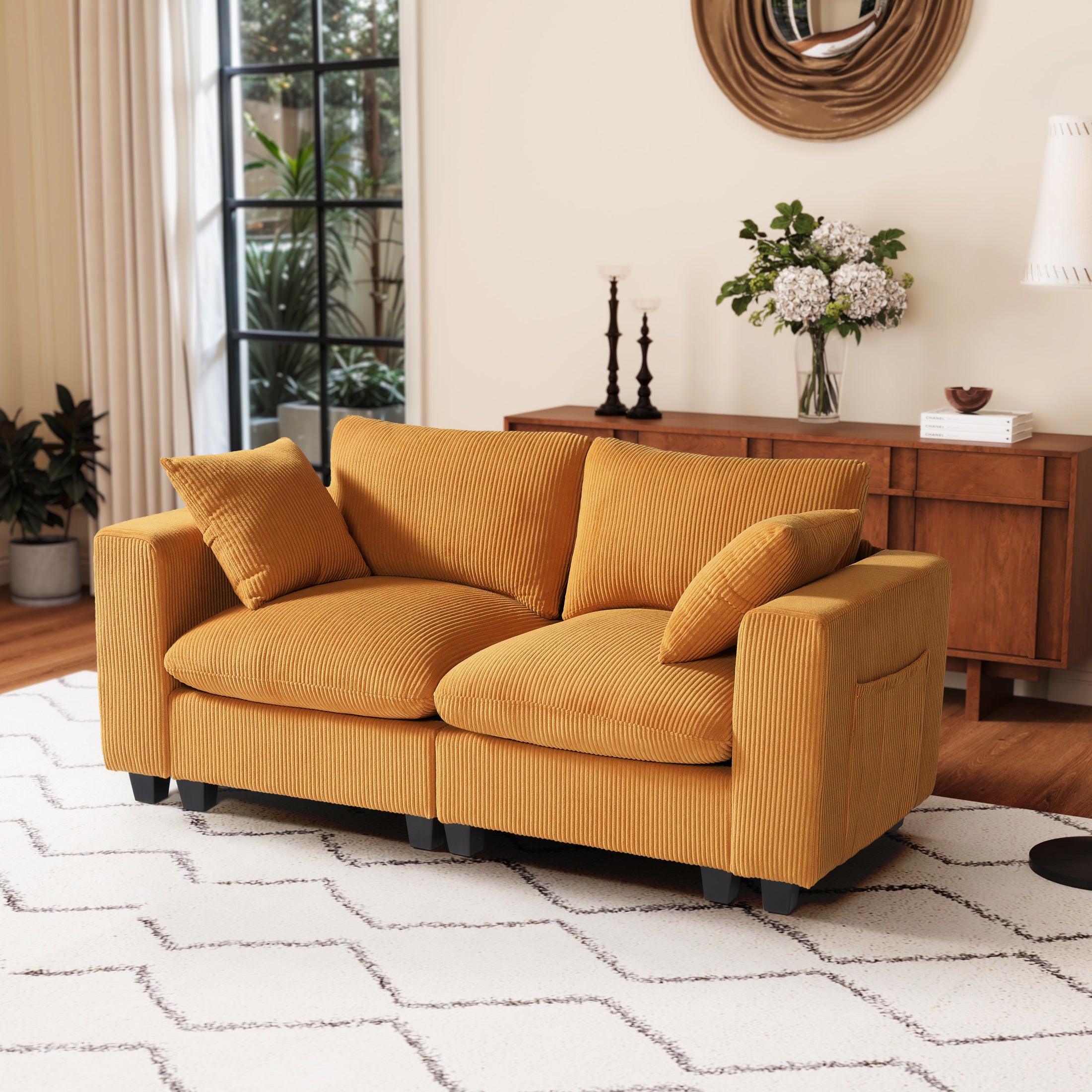 Ava 70" Modular Corduroy Loveseat Sofa With USB/Type-C Ports and Side Pockets