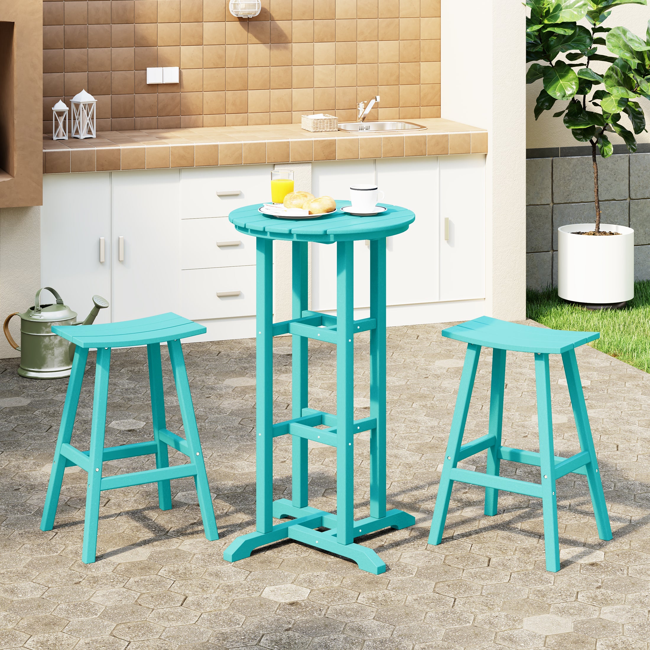 Paradise Outdoor Patio Bar Height Table and Bar Stool 3-Piece Dining Set