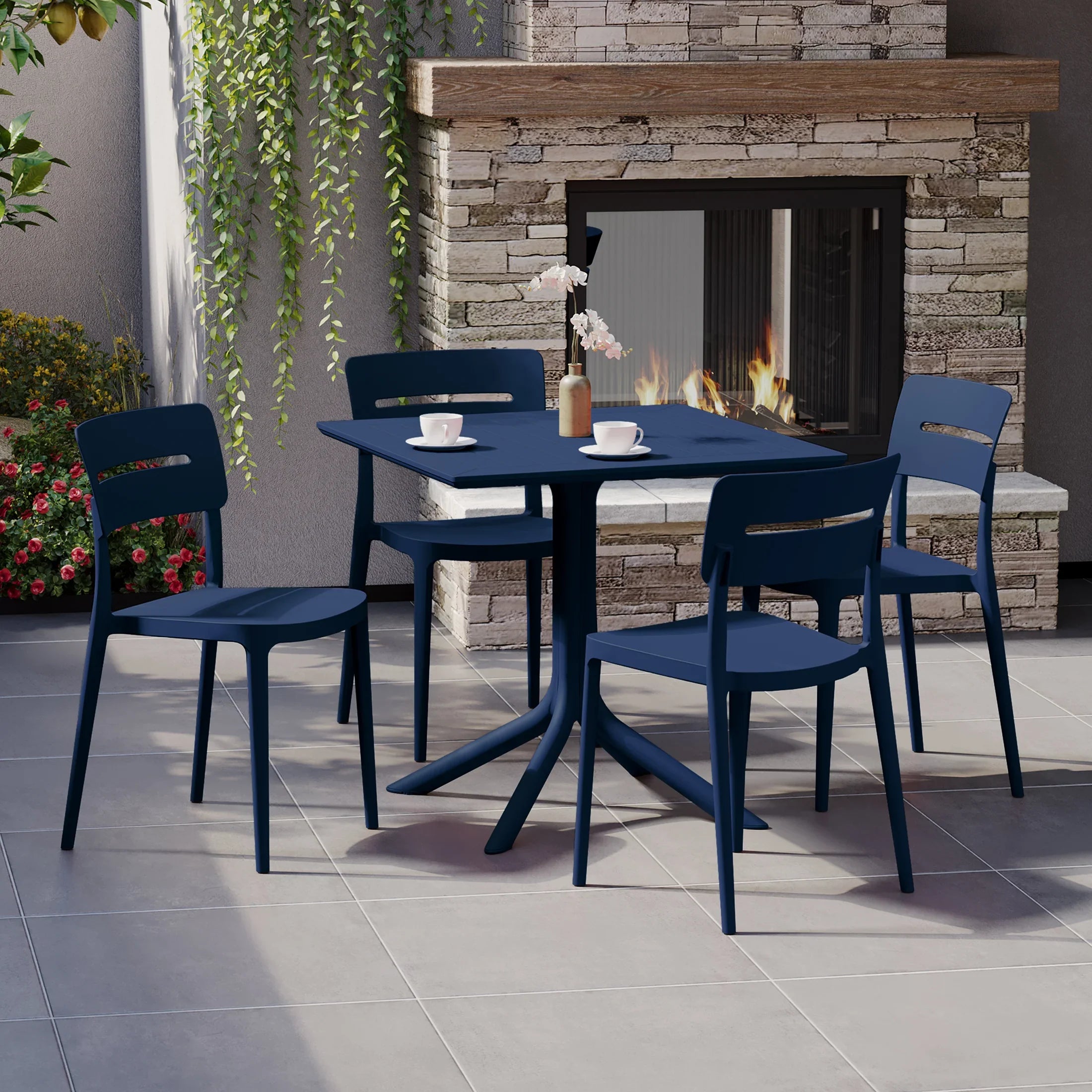Sunshine Modern 5-Piece Resin Patio Dining Table Set with Stackable Patio Dining Chairs