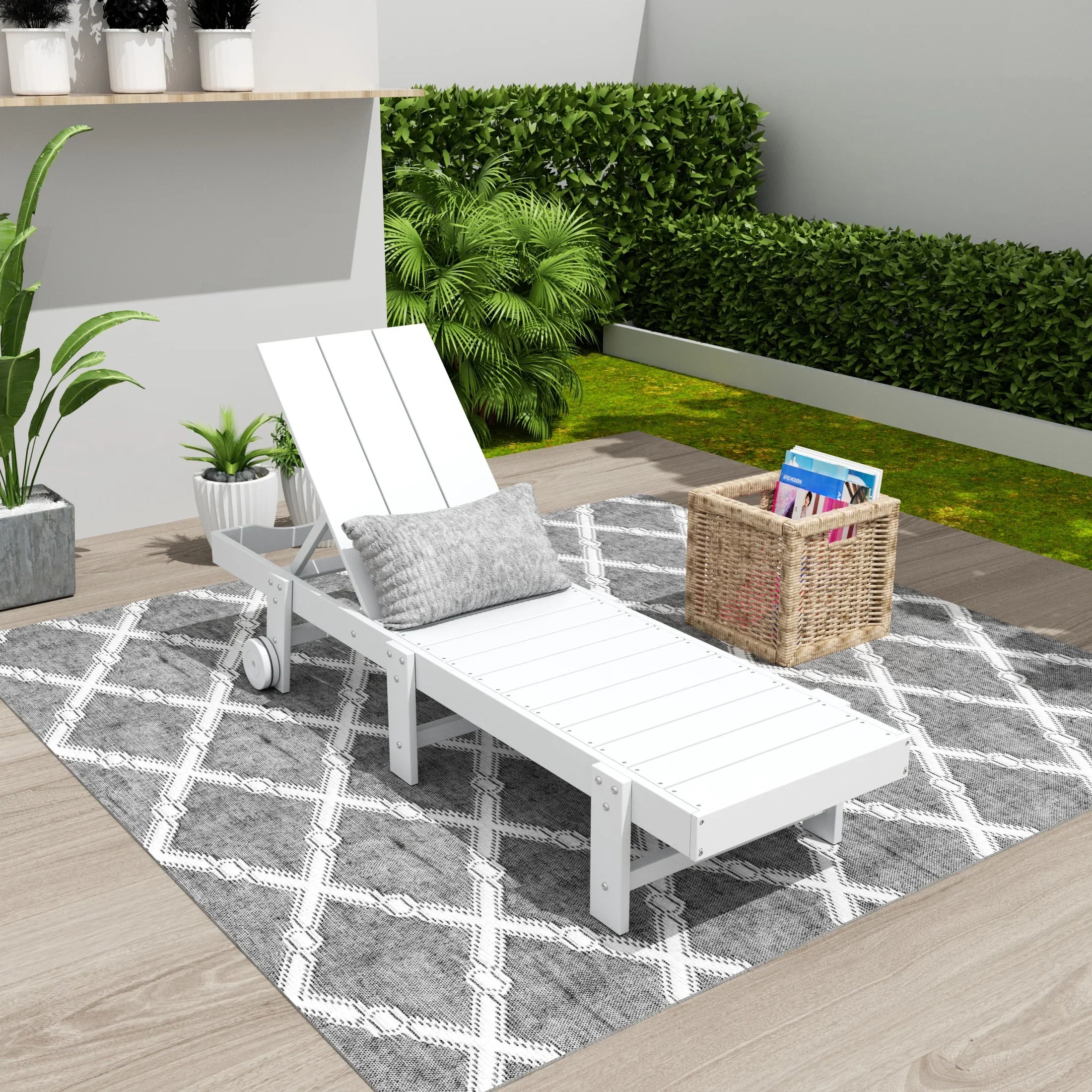 Palms Modern Poly Reclining Chaise Lounge With Wheels