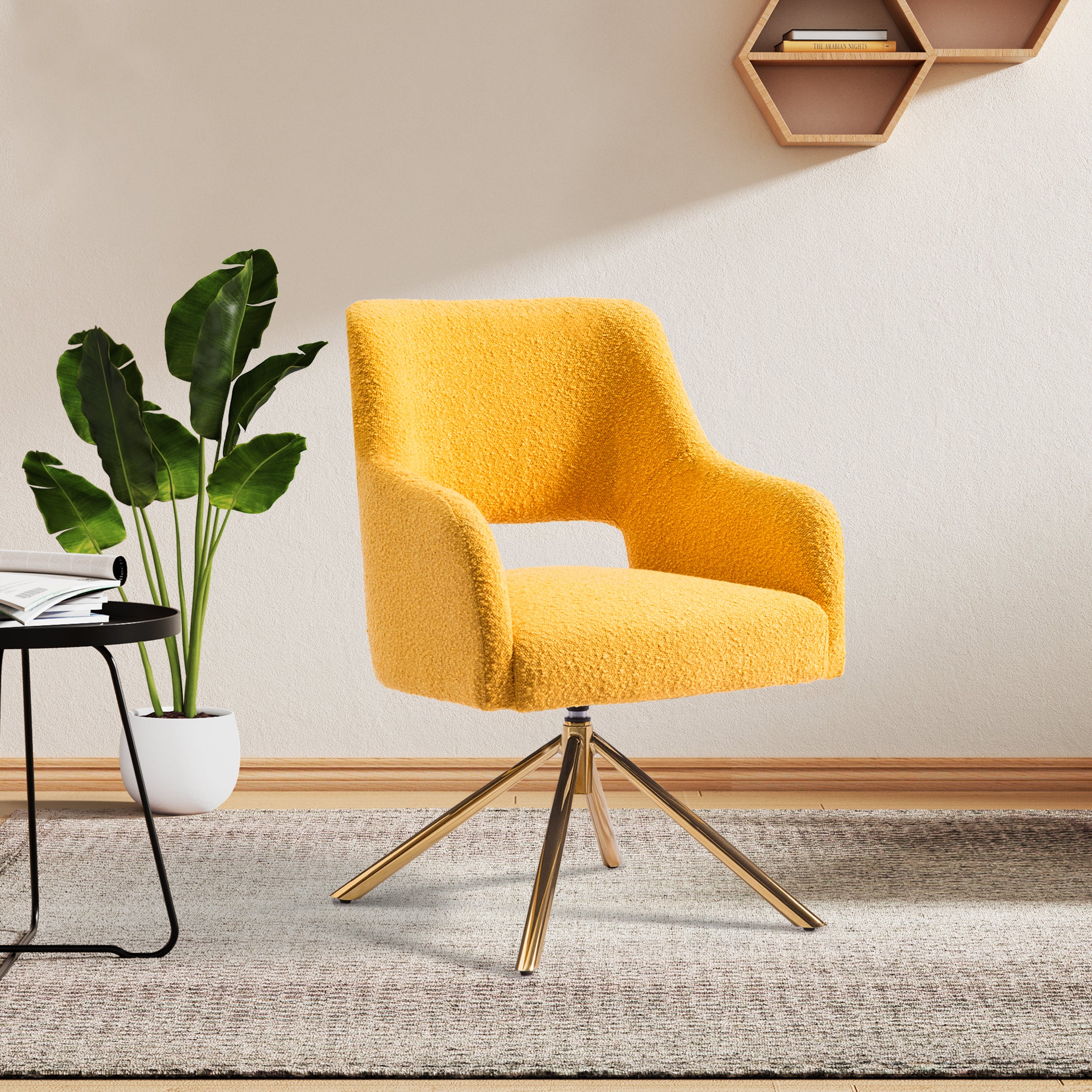 Amélie Mid-Century Modern Wide Boucle Swivel Vanity Chair
