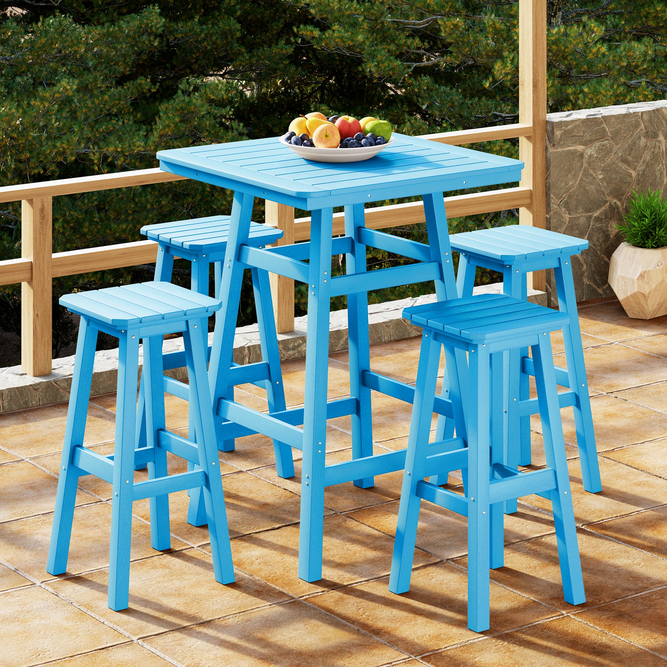 Paradise 5-Piece HDPE Outdoor Patio Dining Bar Bistro Table Set with Bar Stools