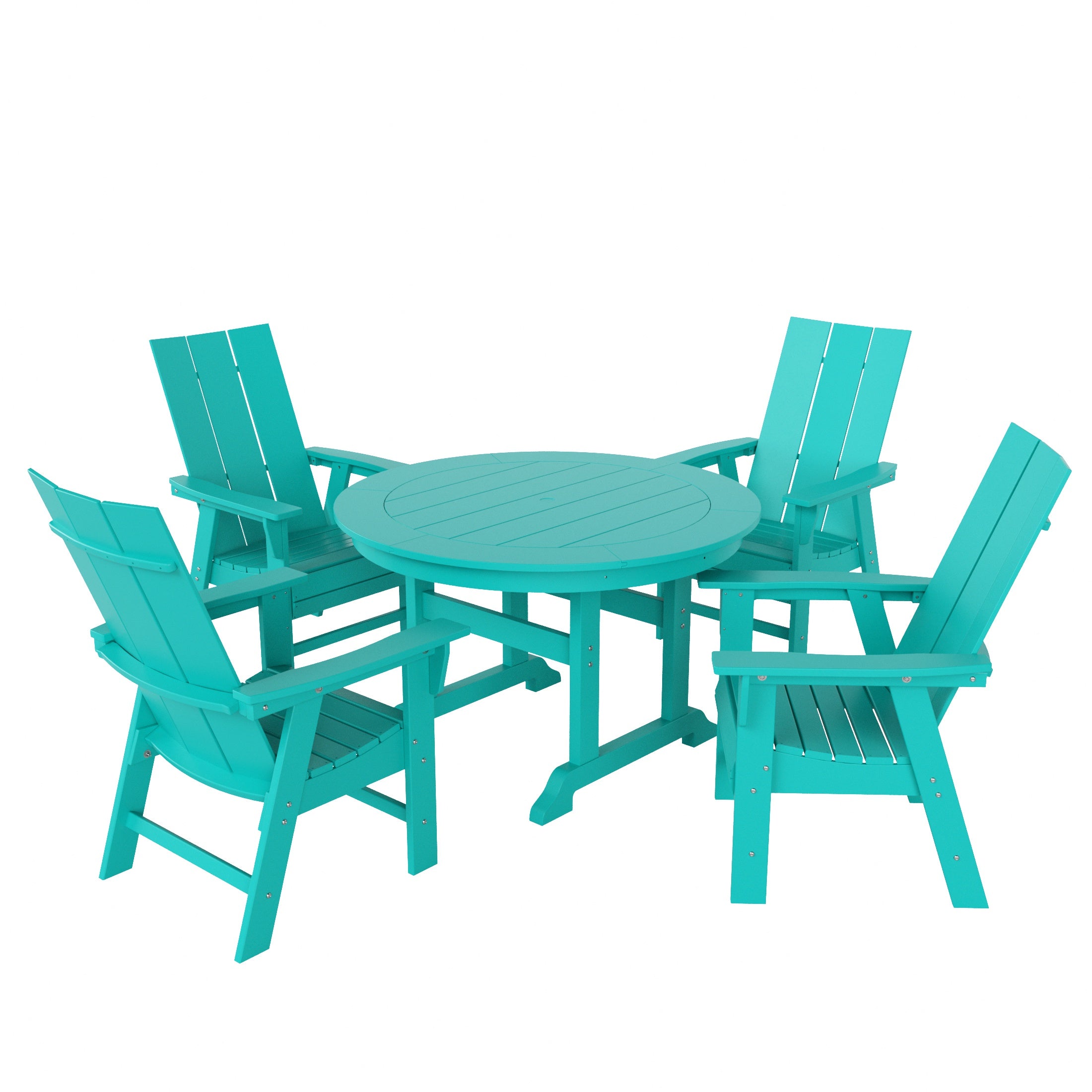 Palms 5 Piece Outdoor Patio Dining Round Table and Modern Armchair Set