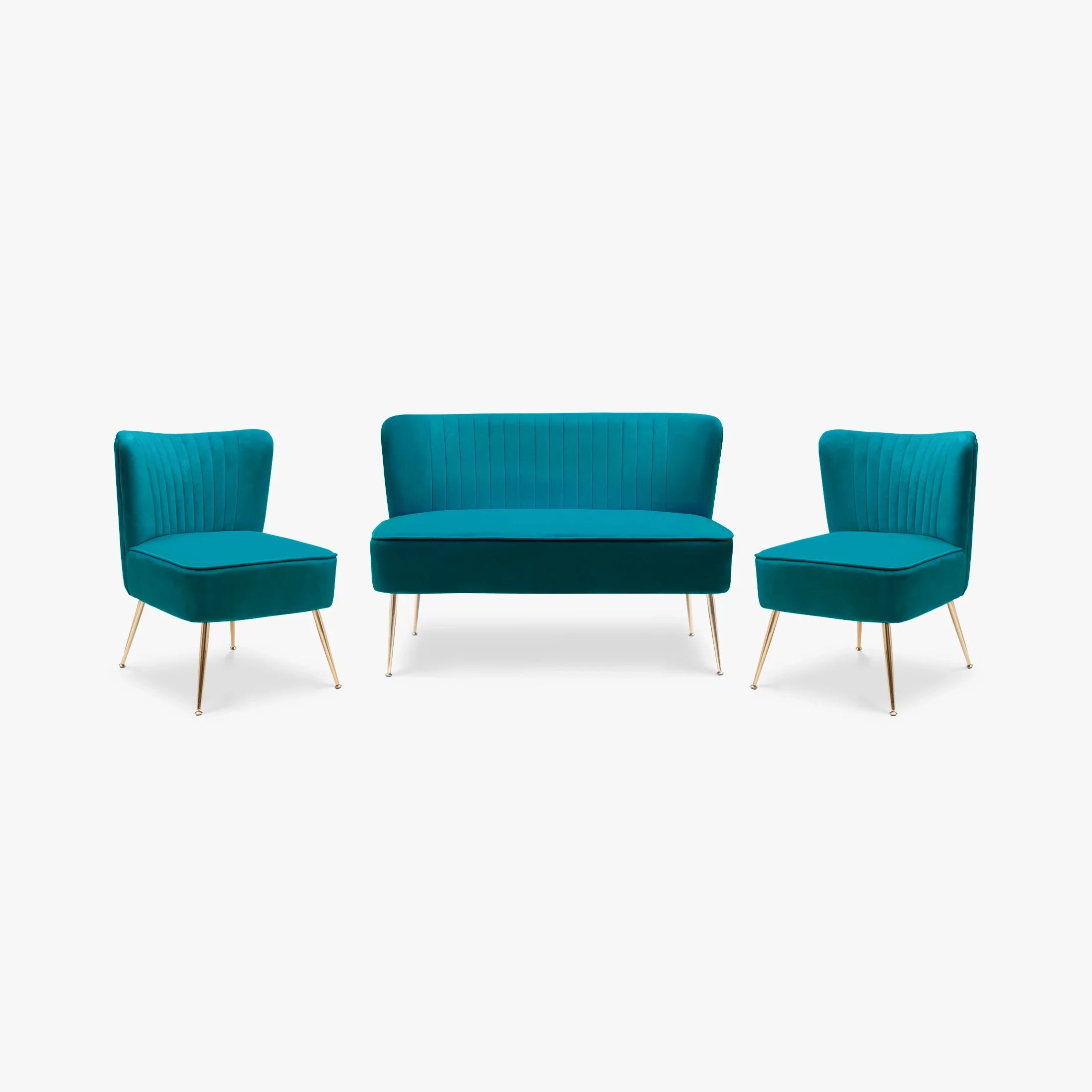 Alaia Mid Century Modern Tufted Velvet Loveseat Sofa and 22" Accent Chair 3-Piece Set