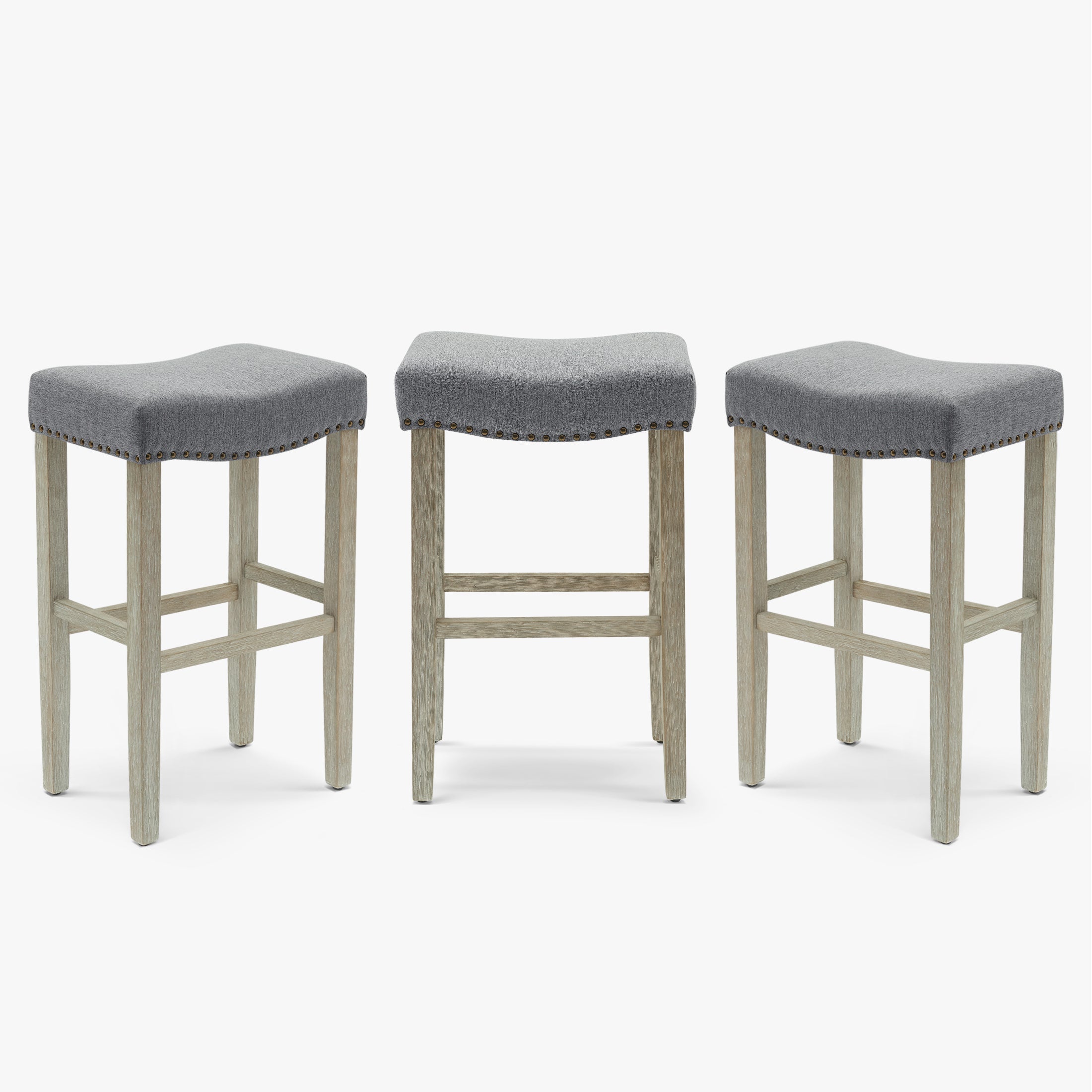 Bulmon 29" Upholstered Saddle Seat Antique Gray Counter Stool (Set of 3)