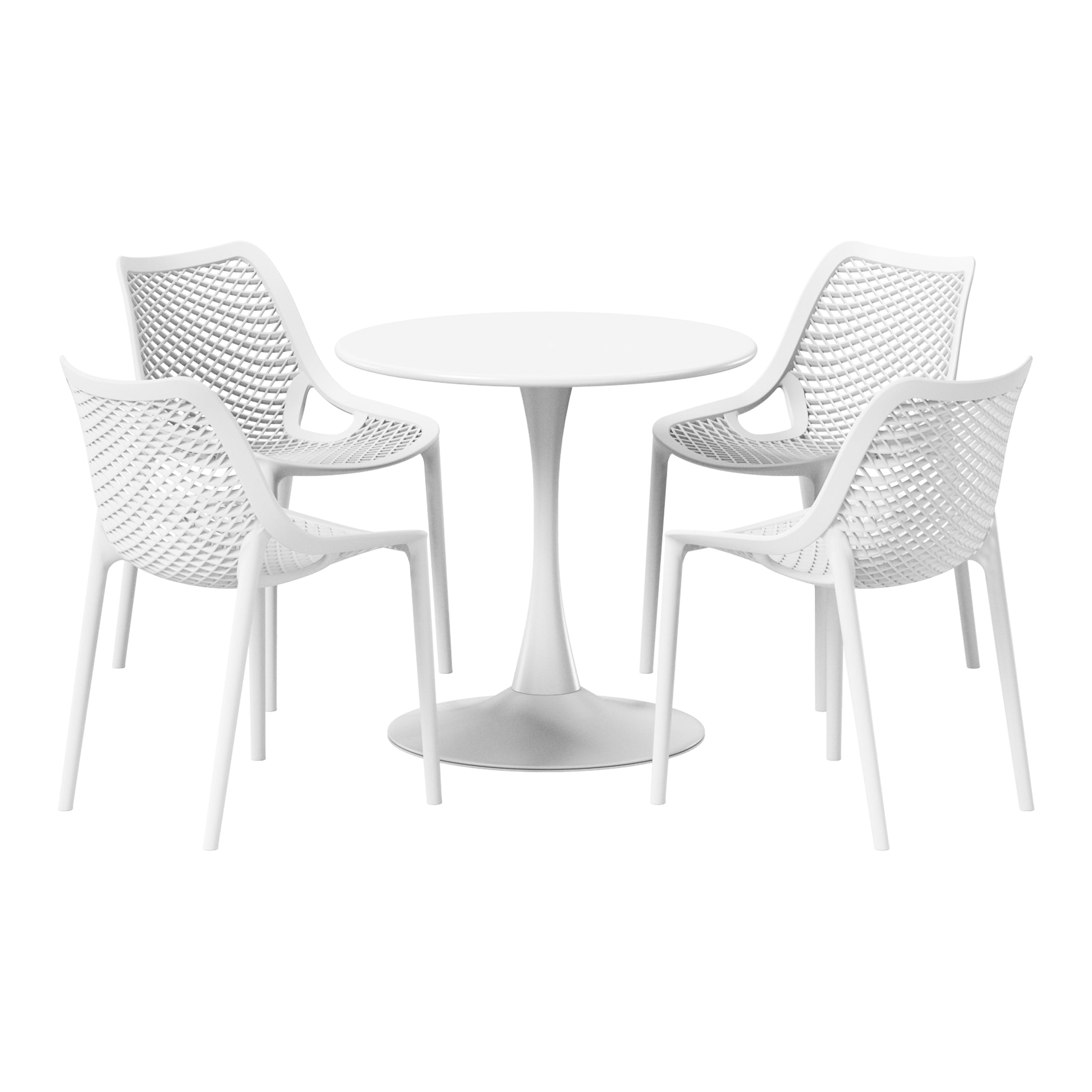 Sunshine 5-Piece Outdoor Indoor Round Metal Dining Table Set And Stackable Resin Patio Dining Side Chairs