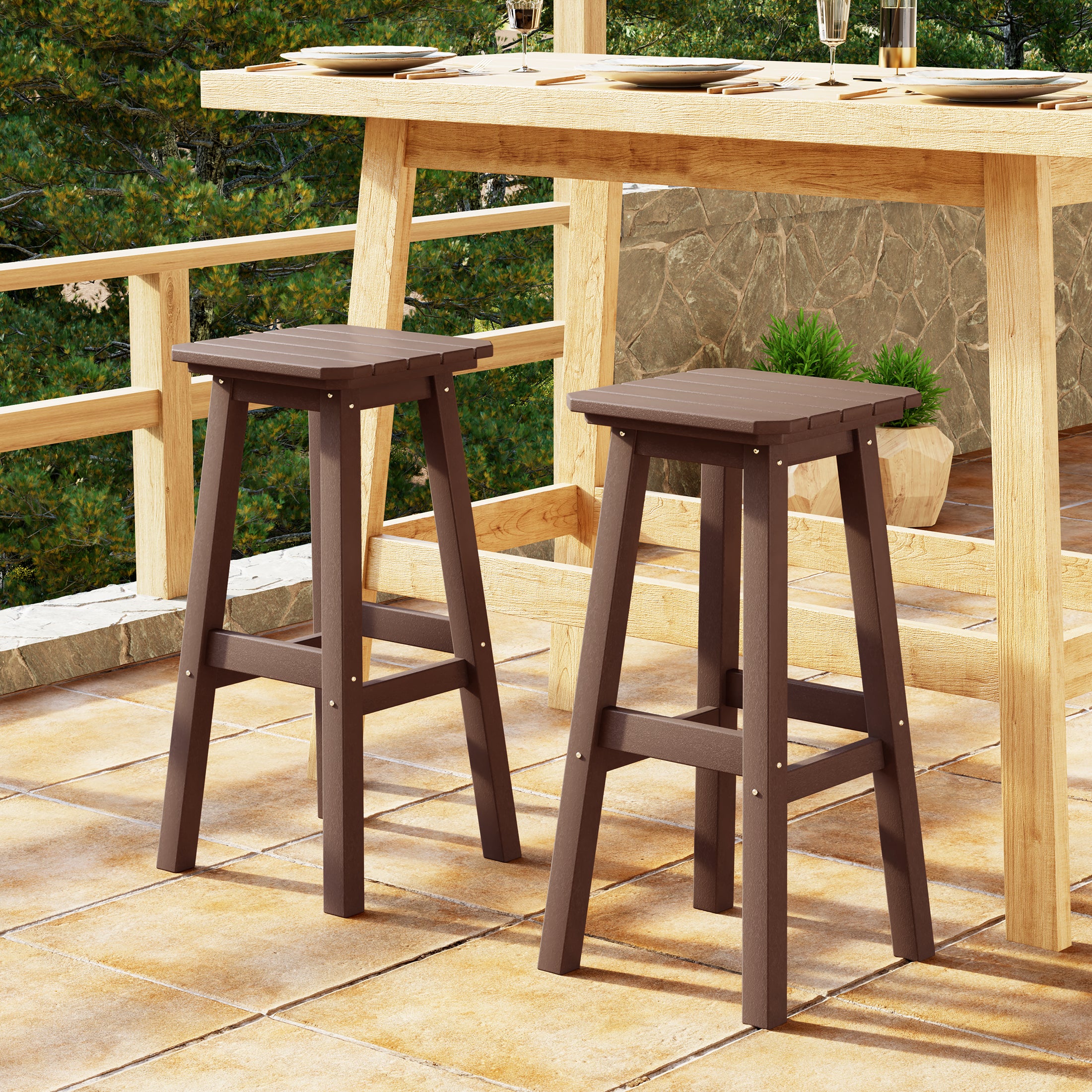 Paradise 29" HDPE Outdoor Patio Square Bar Stools (Set of 2)
