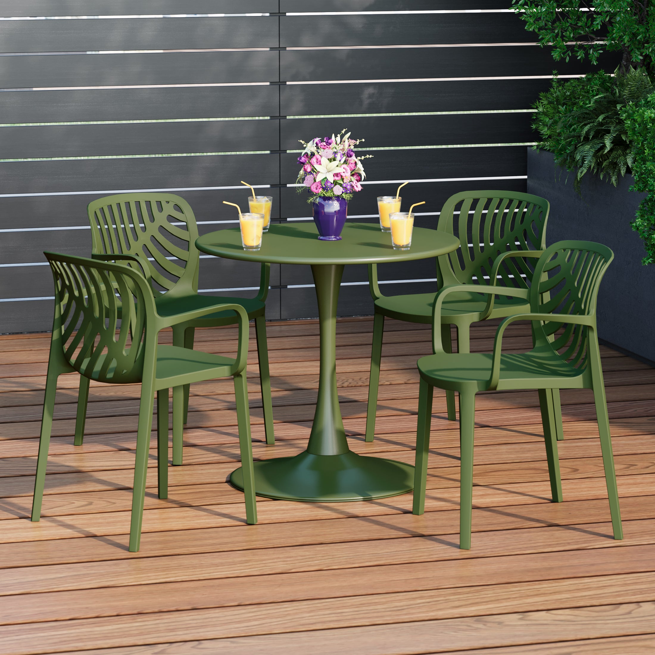 Sunshine 5-Piece Outdoor Indoor Metal Patio Dining Table Set With Stackable Patio Arm Chairs