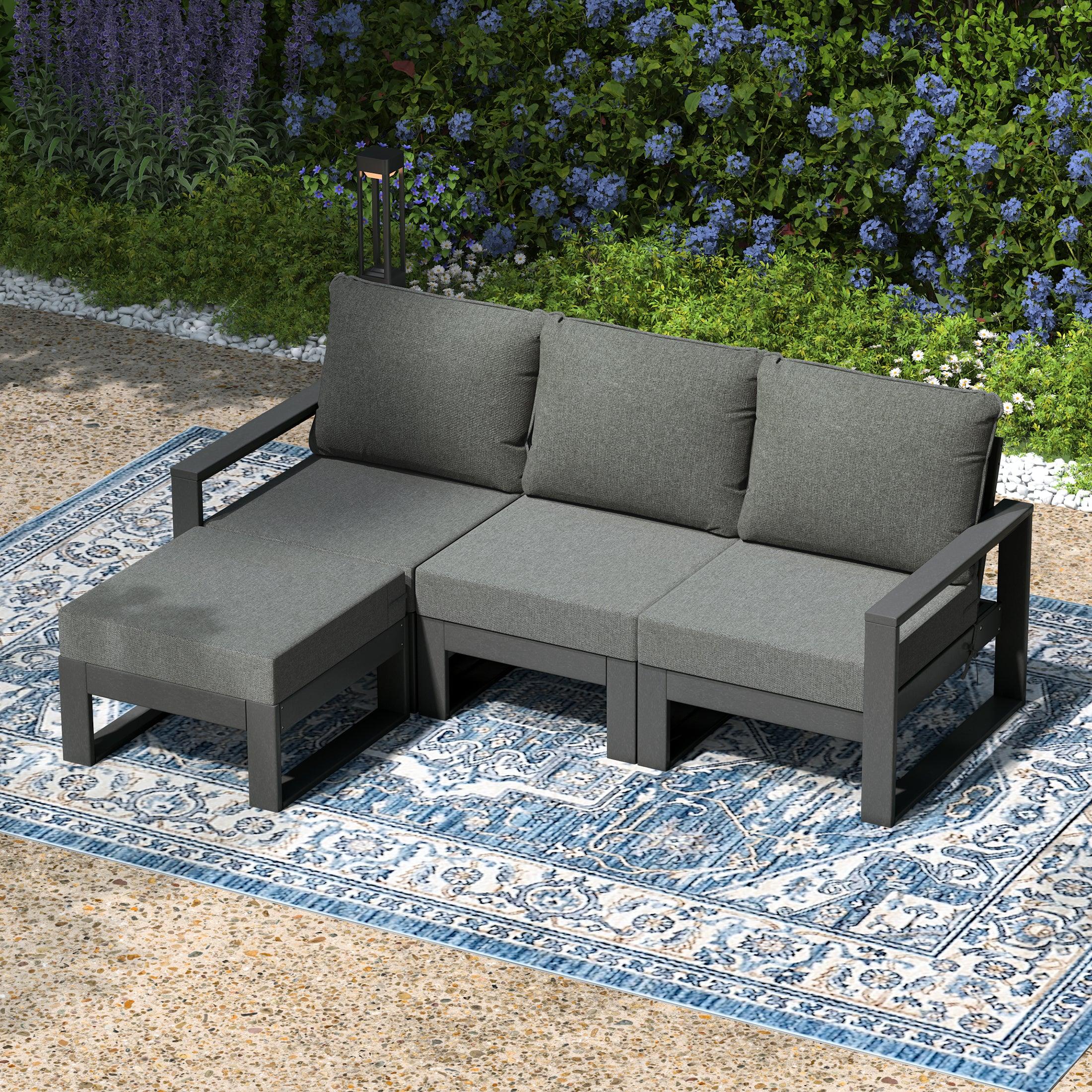 Rockaway 4-Piece Outdoor HDPE All-Weather Modern Deep Seating Patio Sofa Sectional Set with Waterproof Cushions