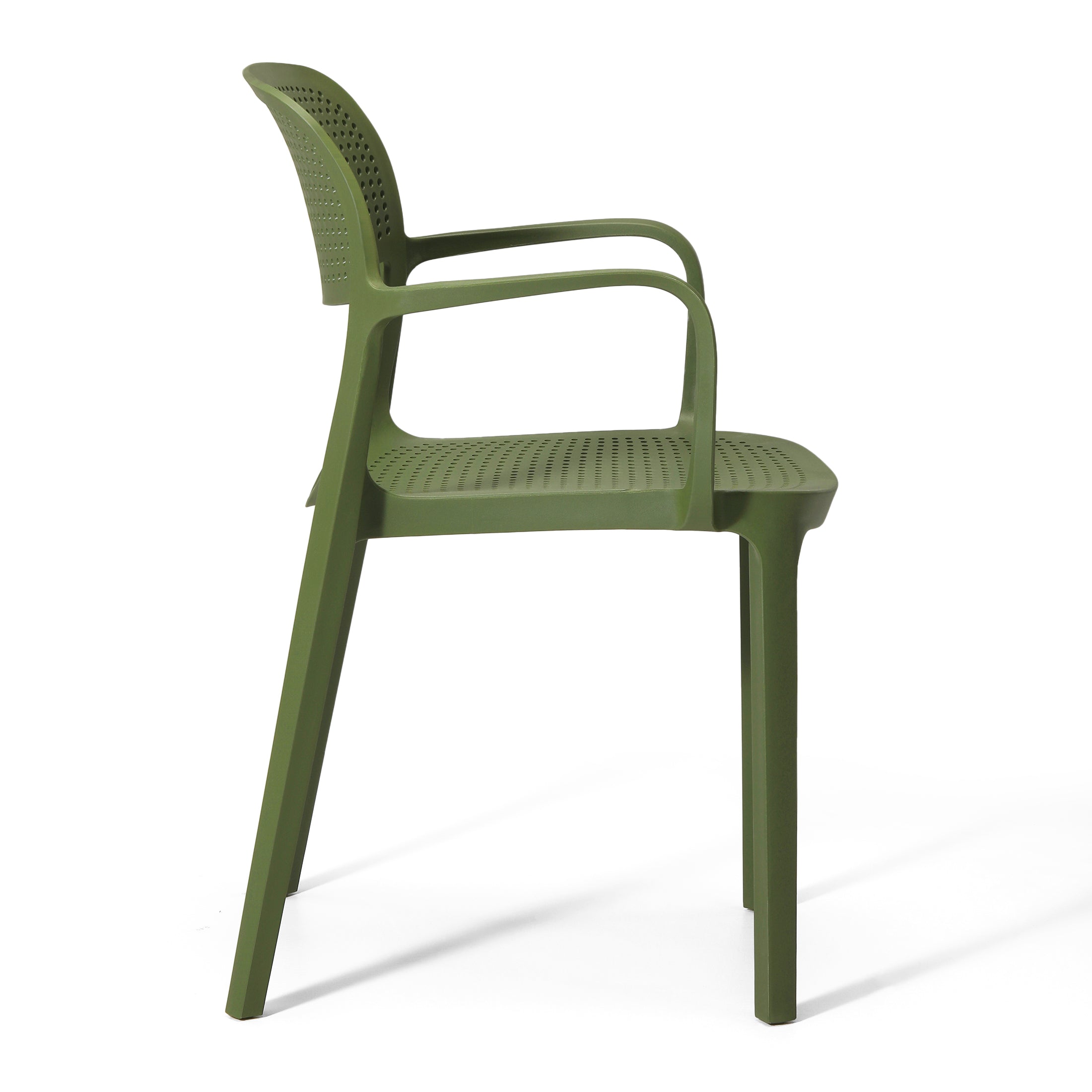 Sunshine 3-Piece Round Metal Bistro Dining Table Set And Stackable Resin Patio Dining Arm Chairs