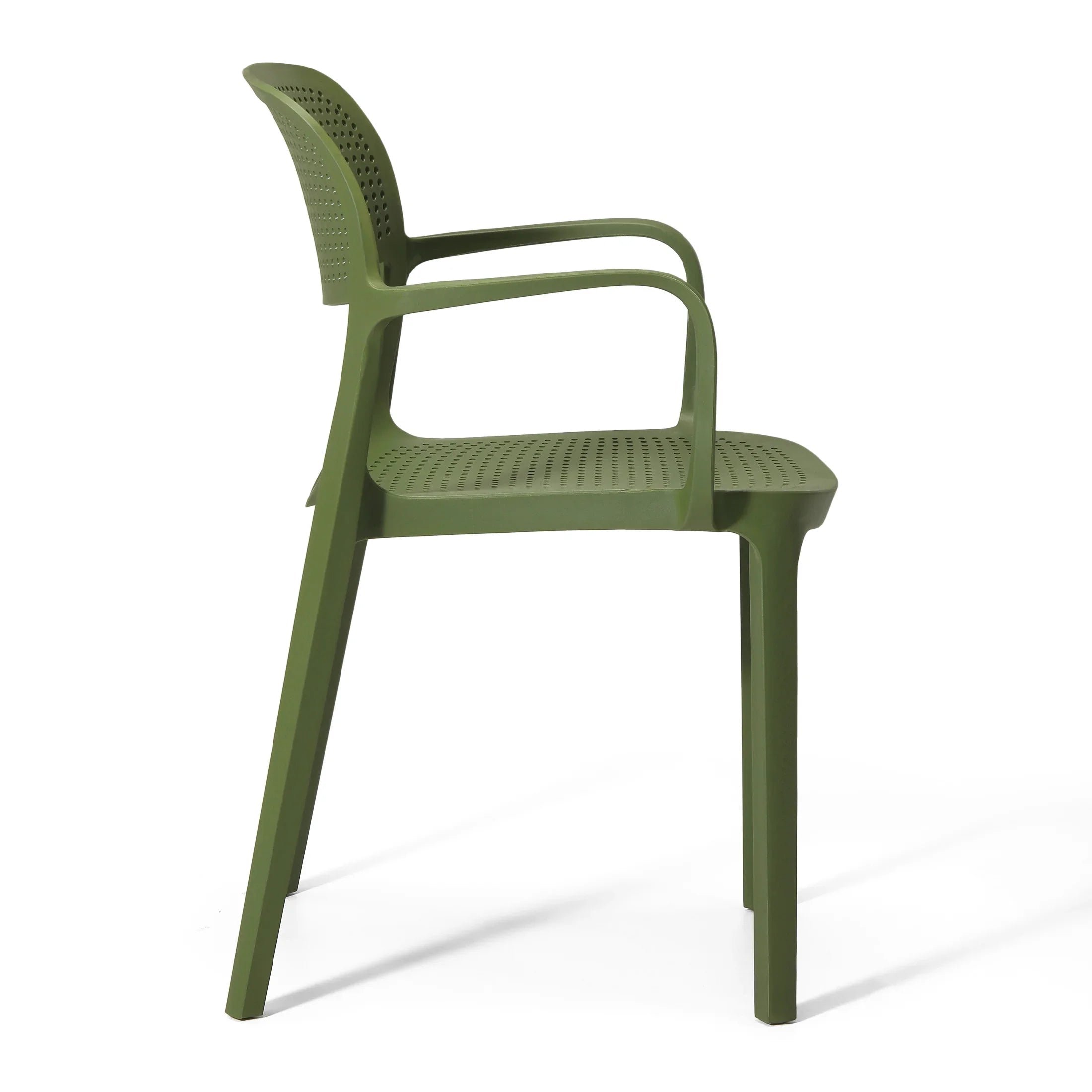 Sunshine 3-Piece Round Metal Bistro Dining Table Set And Stackable Resin Patio Dining Arm Chairs