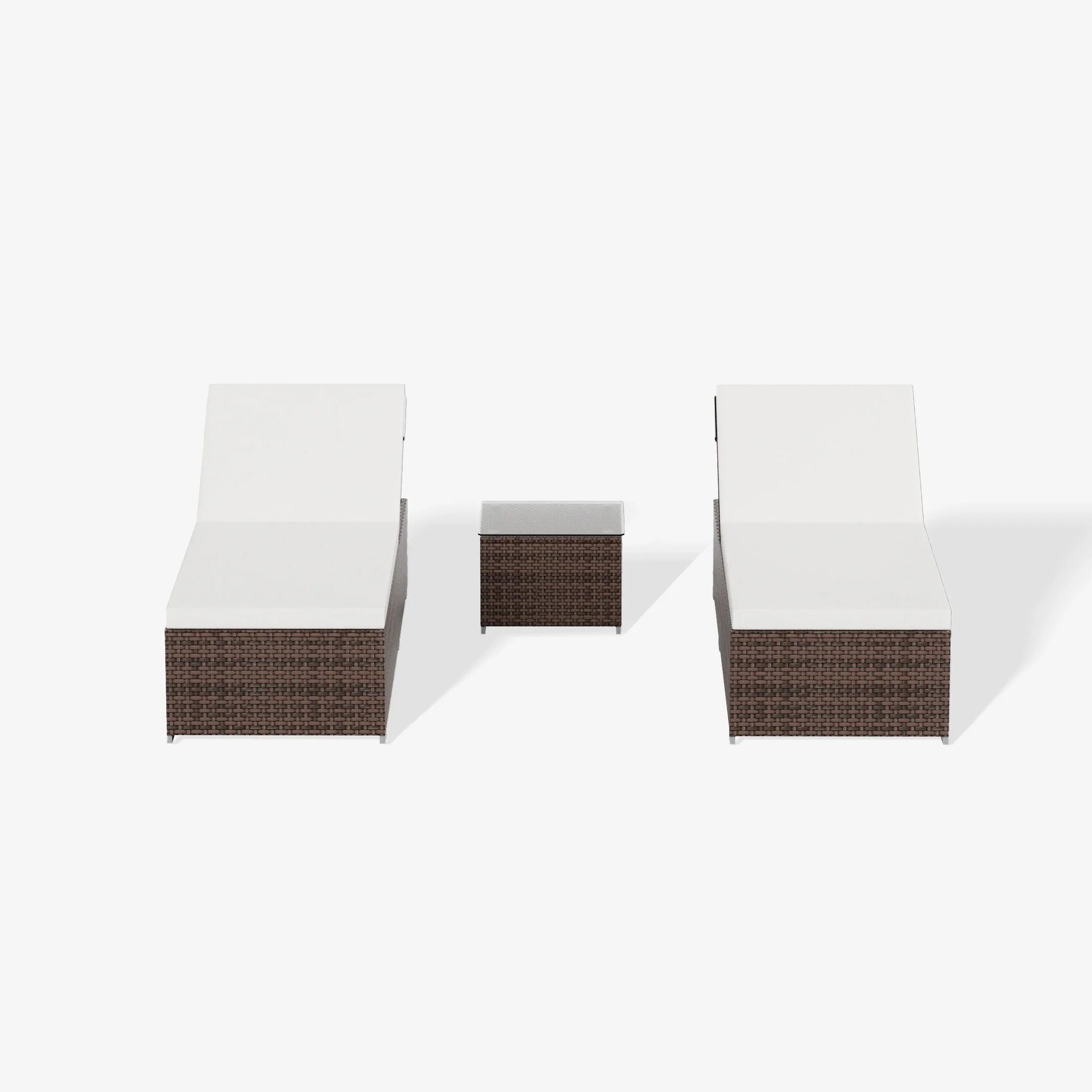 3-Piece Outdoor Wicker Chaise Lounge Set with Side Table