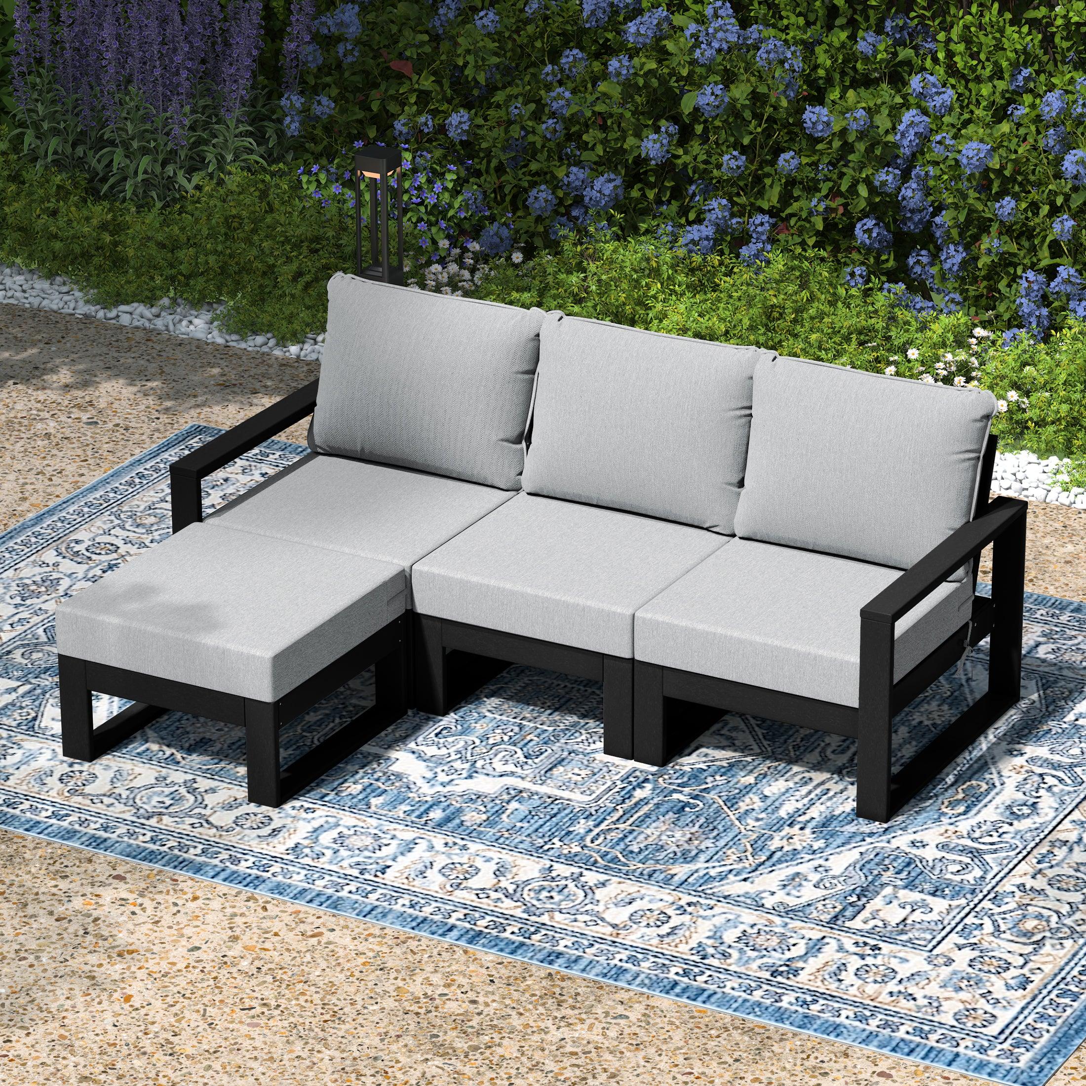 Rockaway 4-Piece Outdoor HDPE All-Weather Modern Deep Seating Patio Sofa Sectional Set with Waterproof Cushions