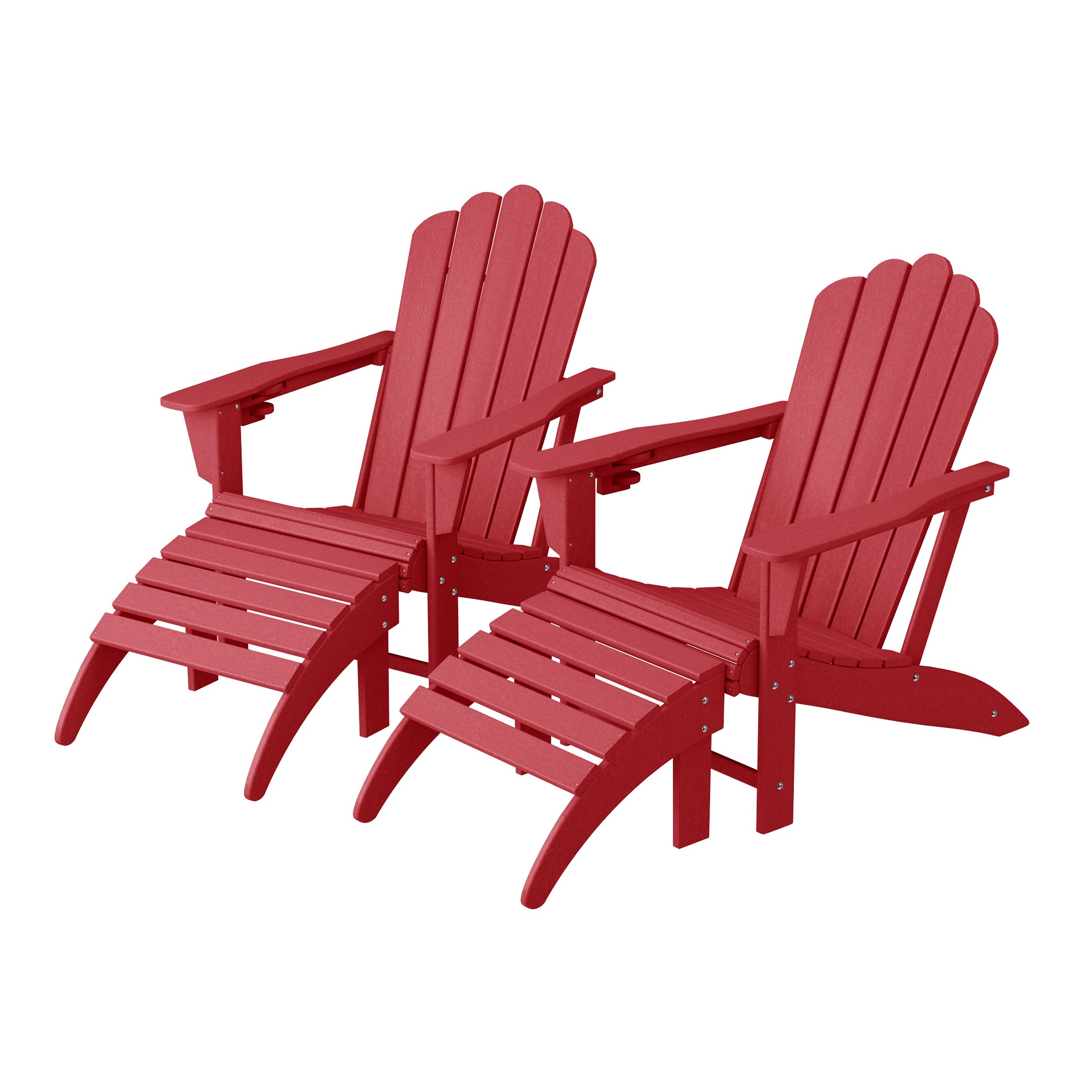 Lakeview 4-Piece Outdoor Patio HDPE Adirondack Chairs With Ottomans and Cup Holder Set